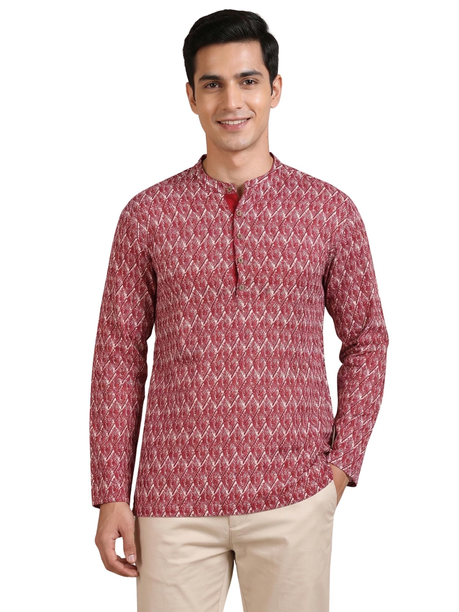 yash gallery Men's Cotton Regular Fit Geometrical Printed Mandarin Collar Full Sleeves Short Kurta-picture-40