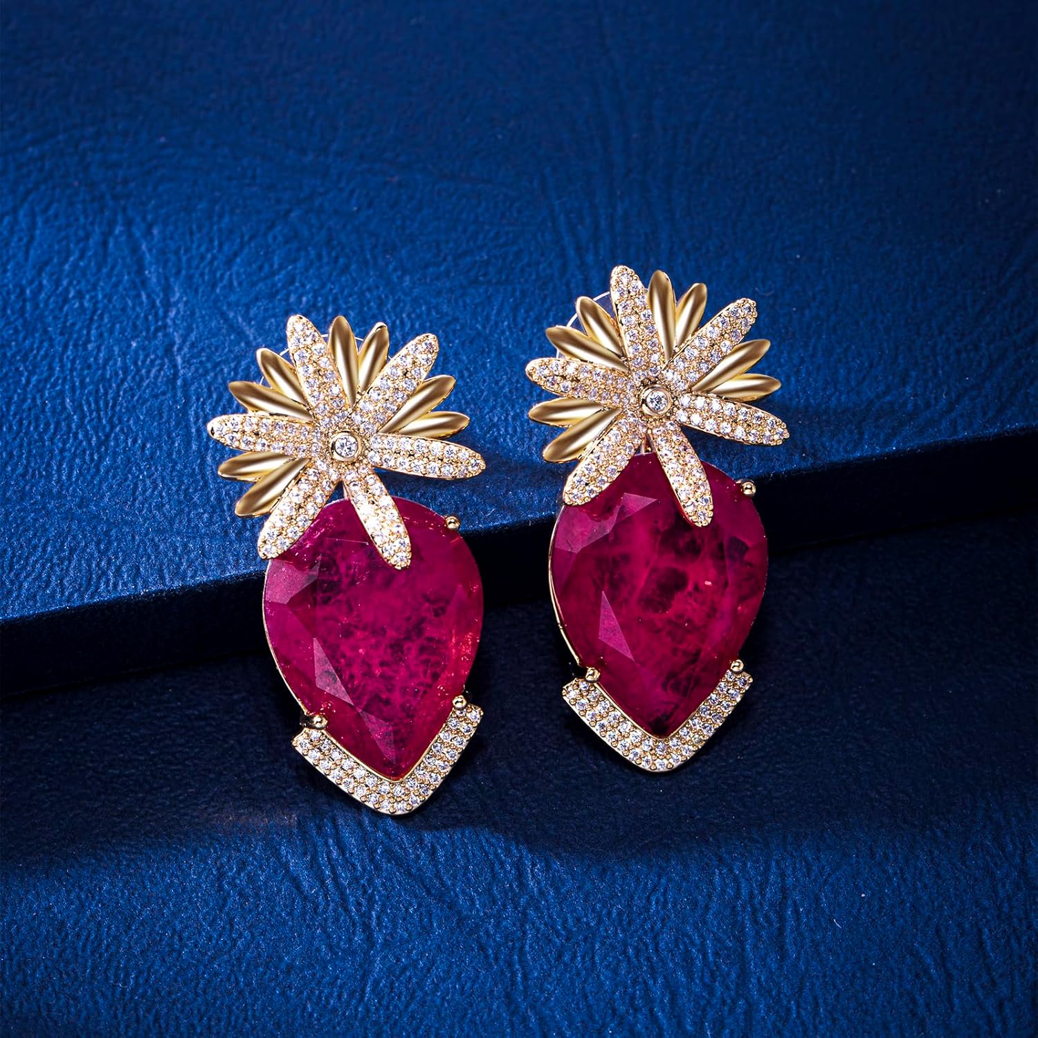 S925 Sterling Silver posts Teardrop Flower Earrings for Women Crystal Dangle Drop Cubic Zirconia Rhinestones Statement Wedding Party Prom Earrings for Mom Wife - Image 3