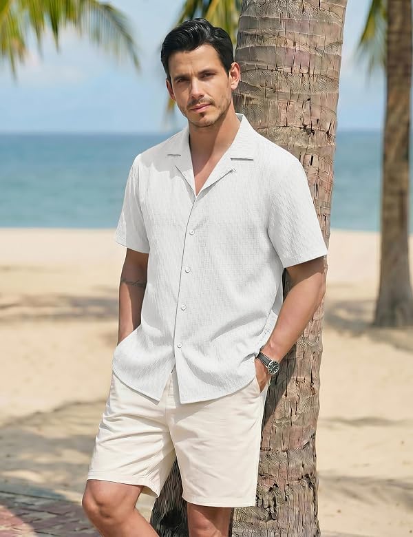 EKLENTSON Men Button Down Short Sleeve Shirt Textured Summer Shirt White XL by EKLENTSON - Used condition - Image 2