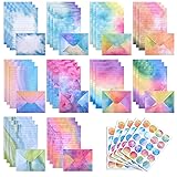 200pcs Watercolor Stationery Paper and Envelopes Set with Stickers, Double-Sided Stationery Paper Lined Paper Sheets Watercolor Envelopes for Writing Letters Greeting Cards Invitations