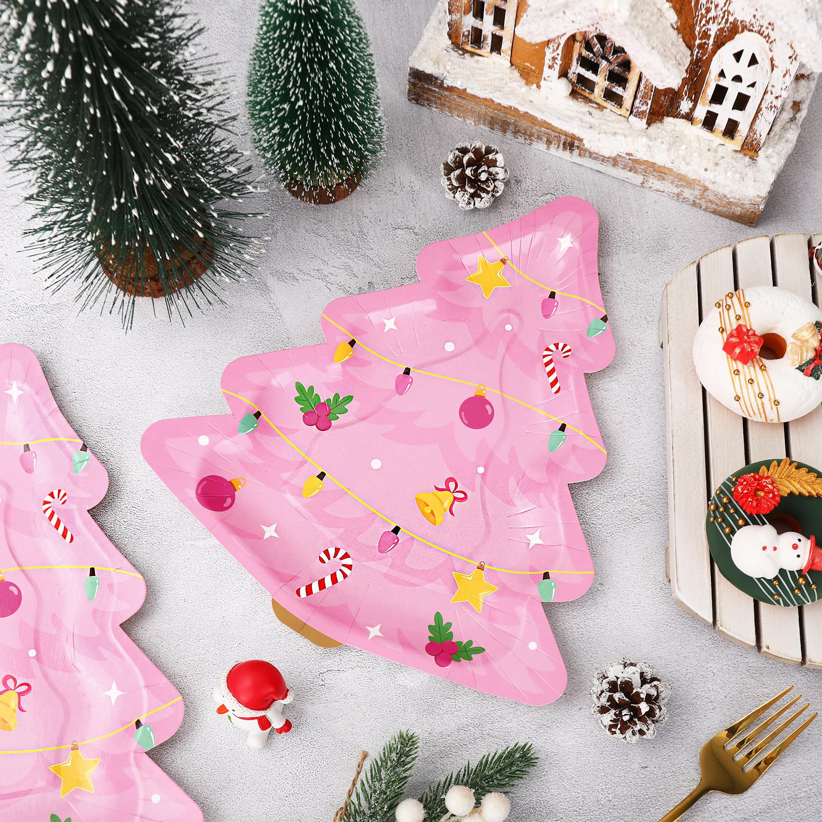 JarThenaAMCS 50 platos de papel de Navidad, platos desechables para árbol de Navidad, platos desechables para Navidad, fiesta de invierno, suministros de vajilla