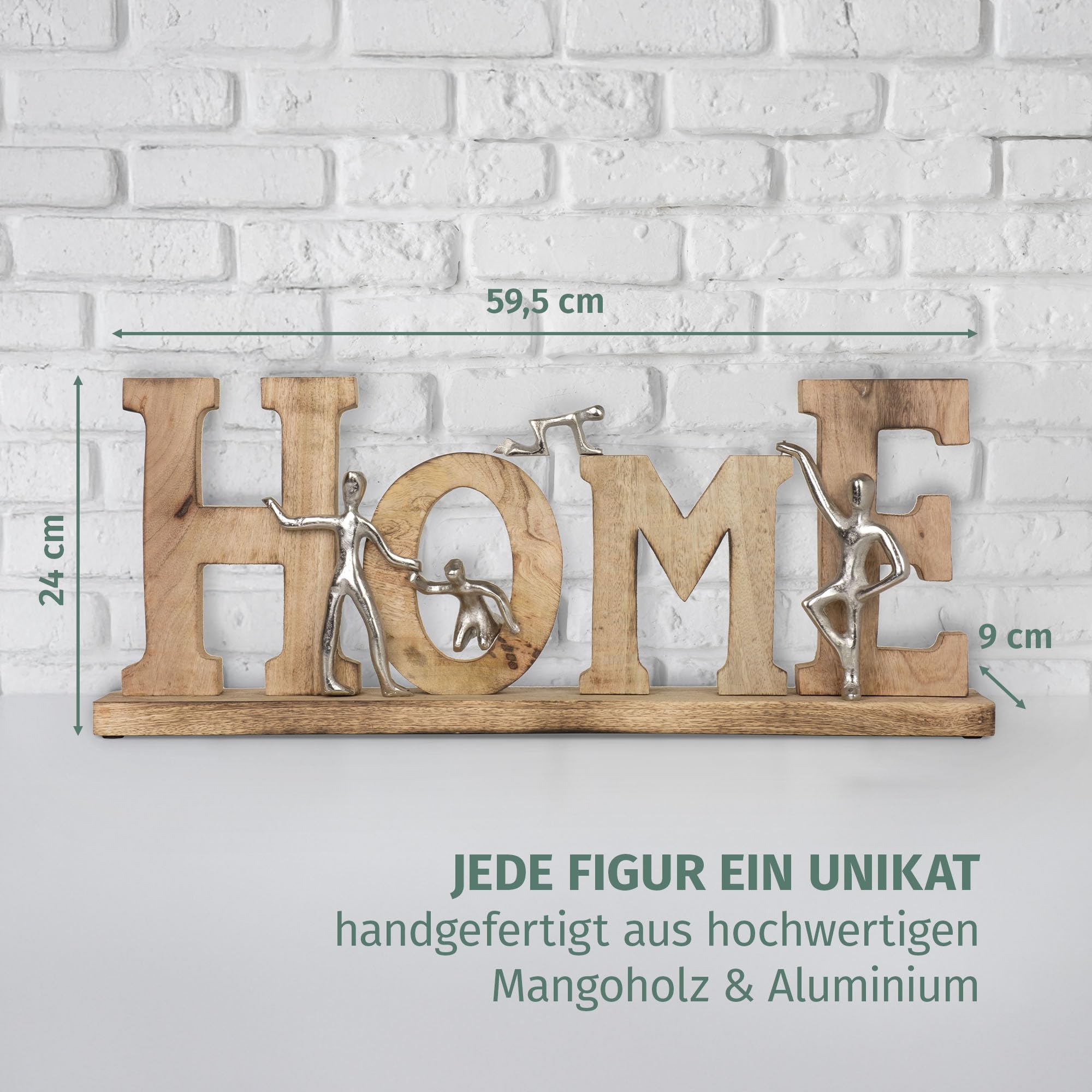 Moritz Figurka dekoracyjna Home 24 cm z drewna mango i aluminium rzeźba z figurkami symbolizuje rodzinę spójność i bezpieczeństwo, nowoczesna dekoracja, rękodzieło, obiekt dekoracyjny, salon, unikat