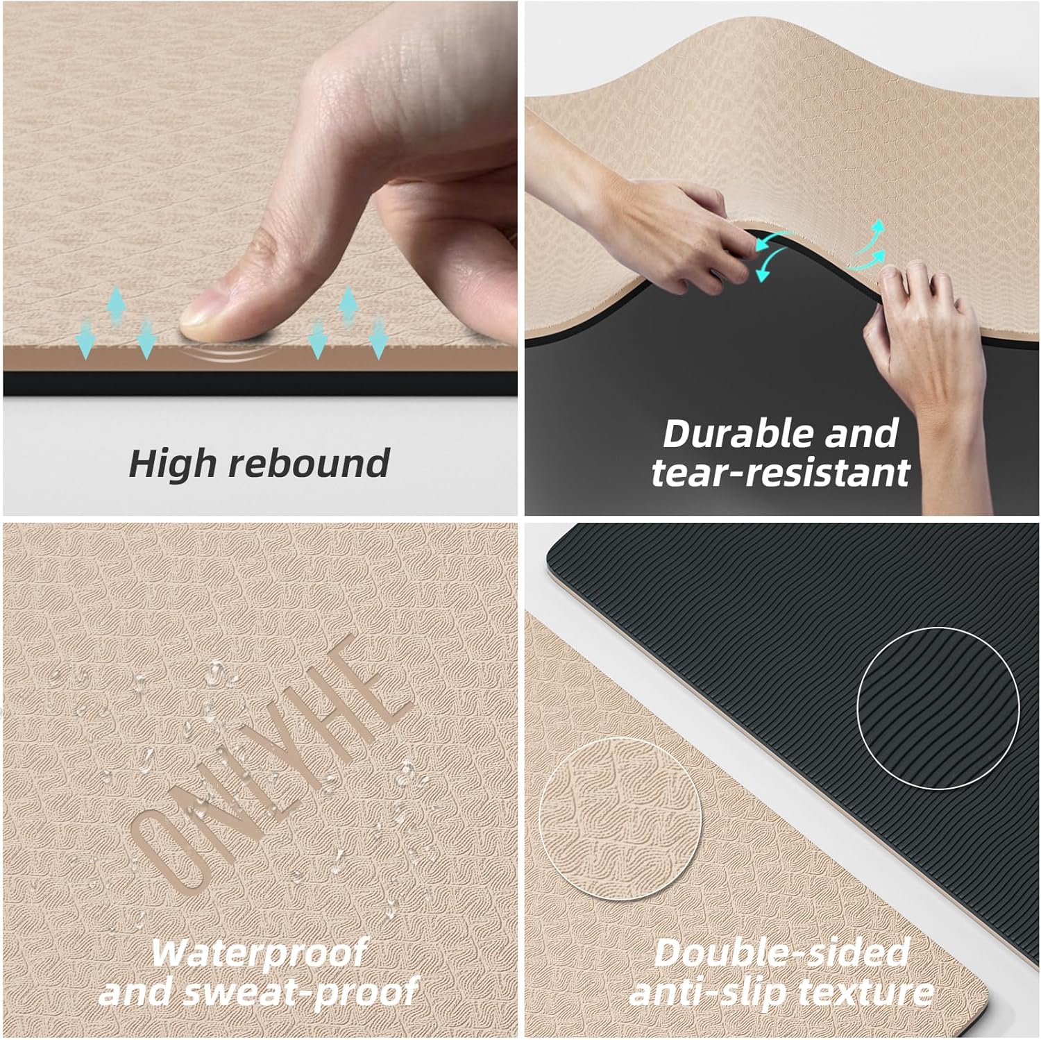 Yoga Mat Thick（8mm）Exercise Mat Non Slip Anti-tear,Pilates Mat for Men and Women,Workout Mats for Home,Barefoot Workouts and Floor Exercise,with Carrier Strap(71"x 24") - Image 5