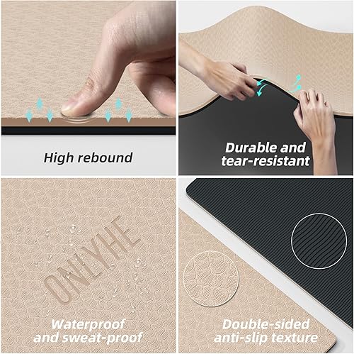Miniatura 5 de Tapete de yoga de 0.315 pulgadas de grosor, antideslizante, antideslizante, antideslizante, tapete de pilates para hombres y mujeres, tapete de