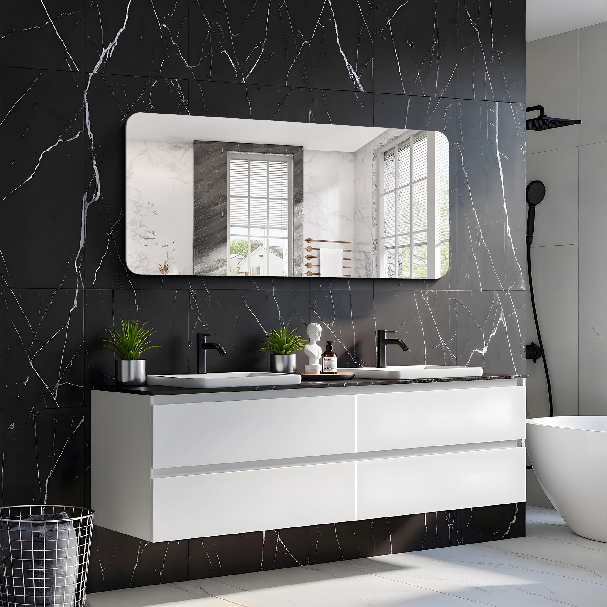 KOCUUY Rechteckiger rahmenloser Badezimmerspiegel, 120 x 60 cm Wandspiegel, Spiegel mit Shatterproof Glas, HD Reflexion, Abgerundeten Ecken, geeignet für Badezimmer, Schlafzimmer oder Ankleidezimmer