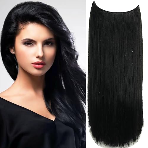 Extensiones de cabello humano real con alambre invisible, alambre transparente, tamaño ajustable, 4 clips seguros, extensión secreta larga y recta,