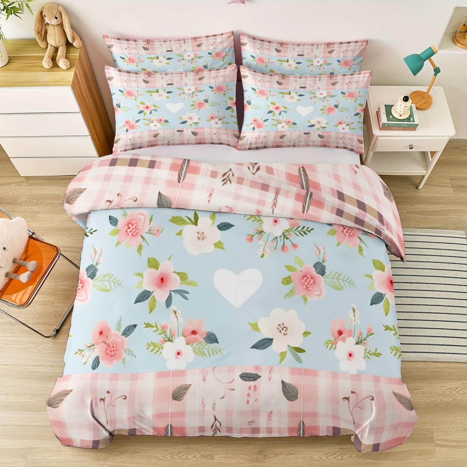 Housse de couette en microfibre rose 240x260 cm avec fermeture éclair invisible