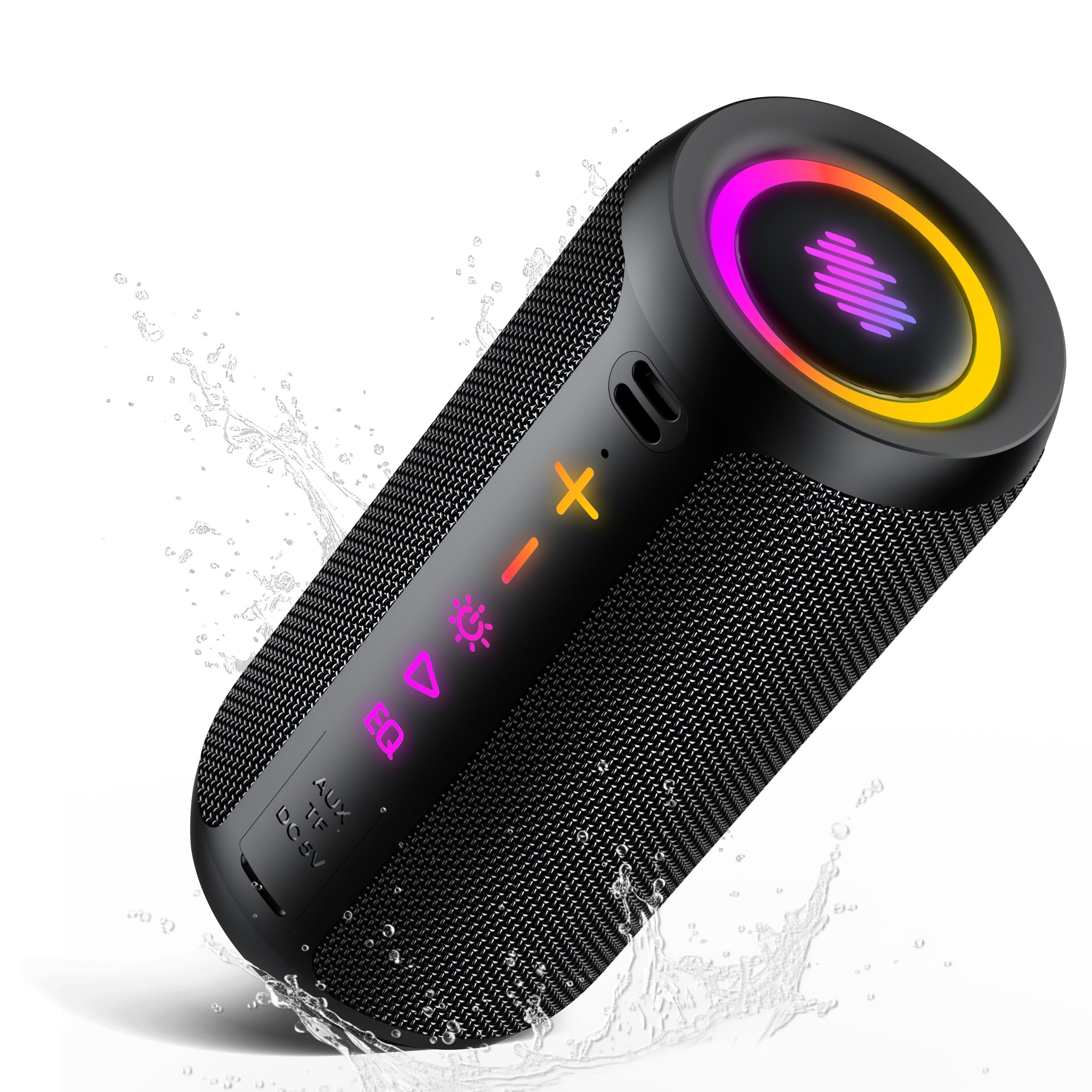 Cassa Bluetooth Portatile Potente, 25W Altoparlante Bluetooth 5.4 con 2 Modalità EQ, IPX7, TWS, 24H di Autonomia Speaker Bluetooth, 8 Modalità RGB, Cinghia da Trekking, Compatibile con PC, AUX, TF