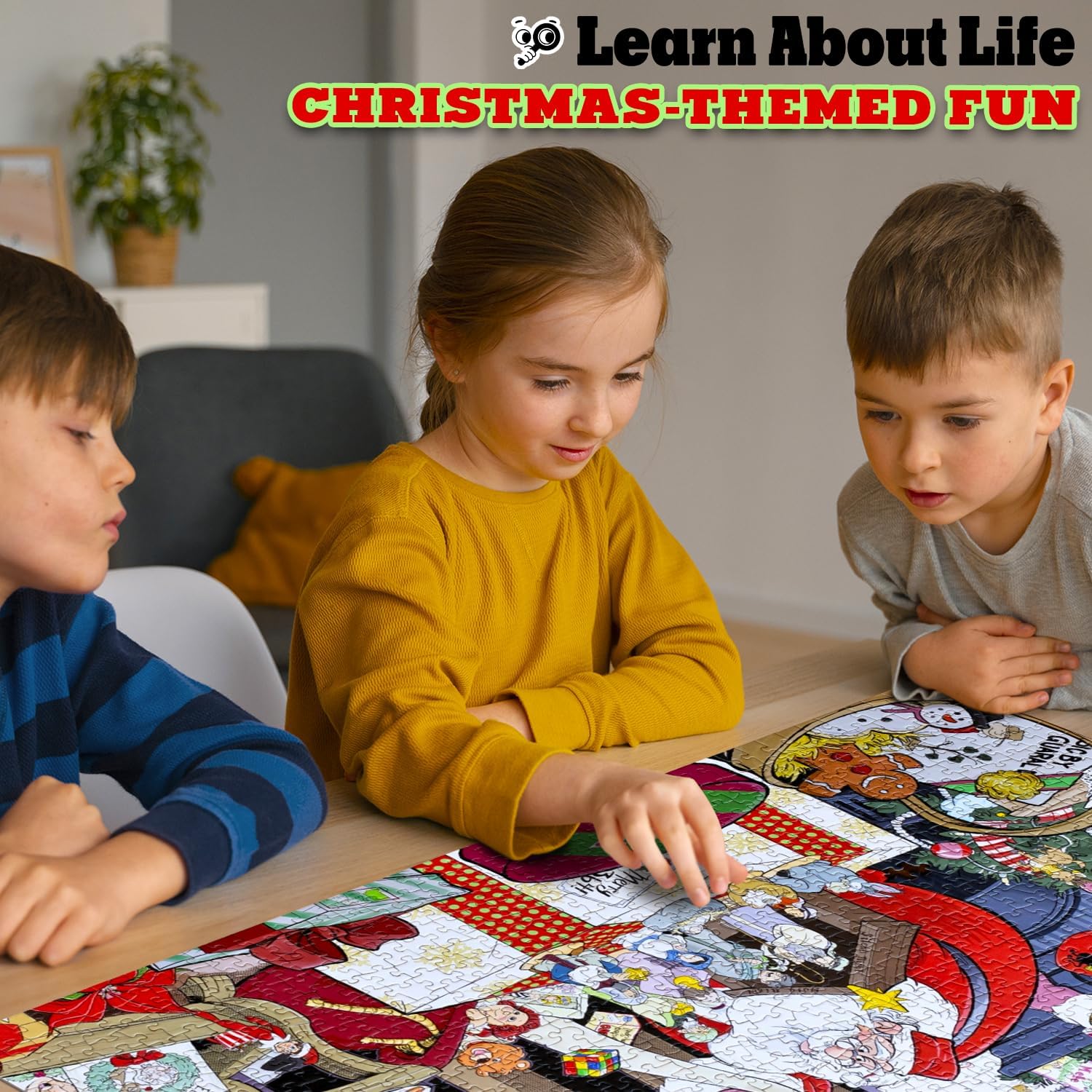 Learn About Life Christmas Trivia Puzzle – 1000-Piece Holiday Jigsaw with Festive Christmas Trivia, Challenging Family Puzzle, 19.3" x 26.6" Completed Size for Holiday Fun & Gift Giving Ideas