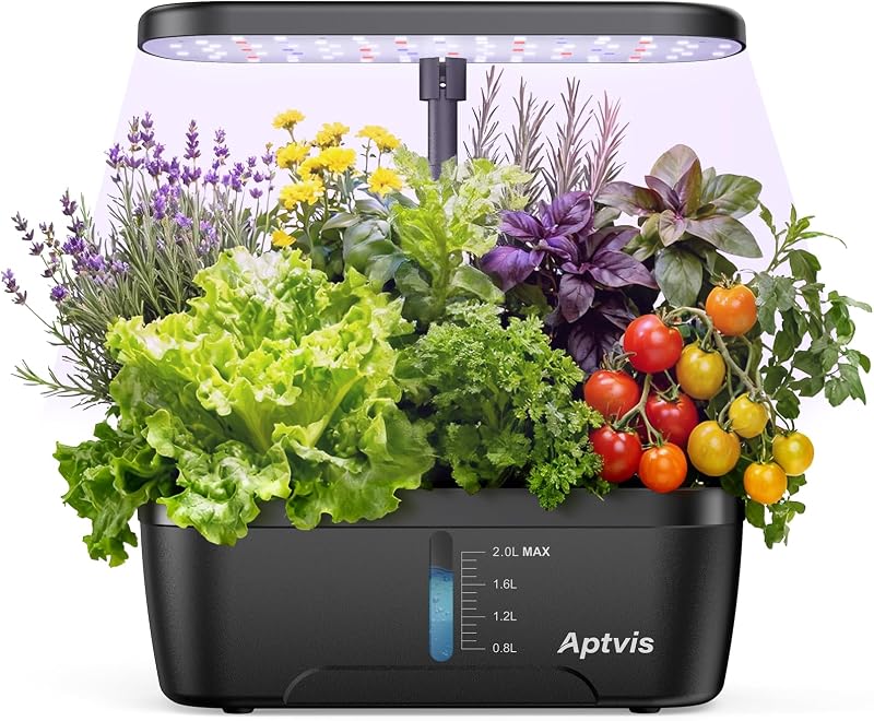 Sistema de cultivo hidropónico, jardín de hierbas interior inteligente de 6 cápsulas - Negro | Luz de cultivo LED, temporizador automático, altura ajustable, bomba silenciosa, regalos de jardinería para mamás y mujeres
