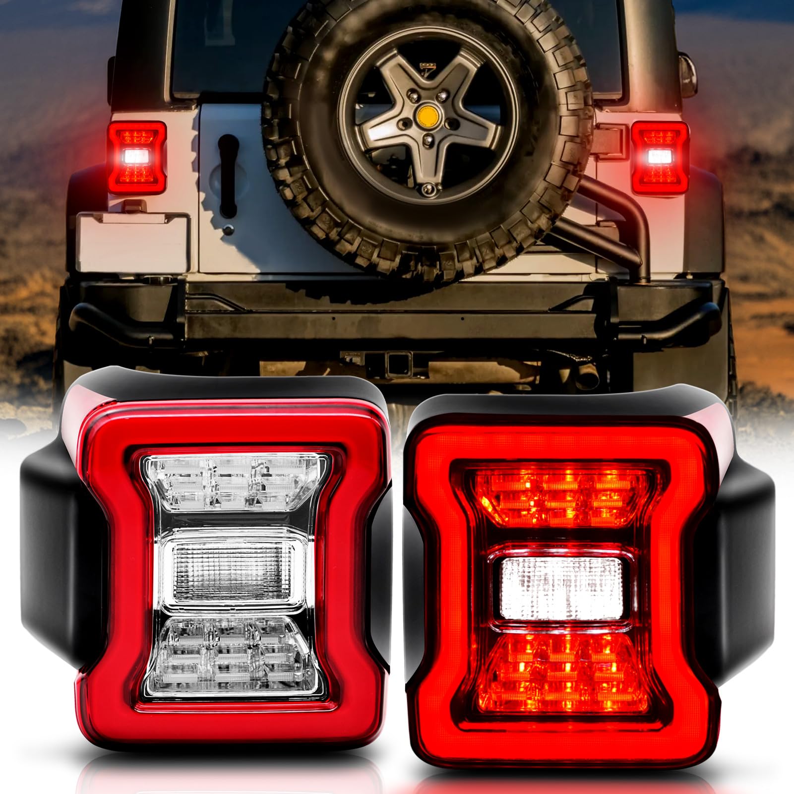 LED Tail Lights For 2007-2018 Jeep Wrangler JK JKU, Clear Lens