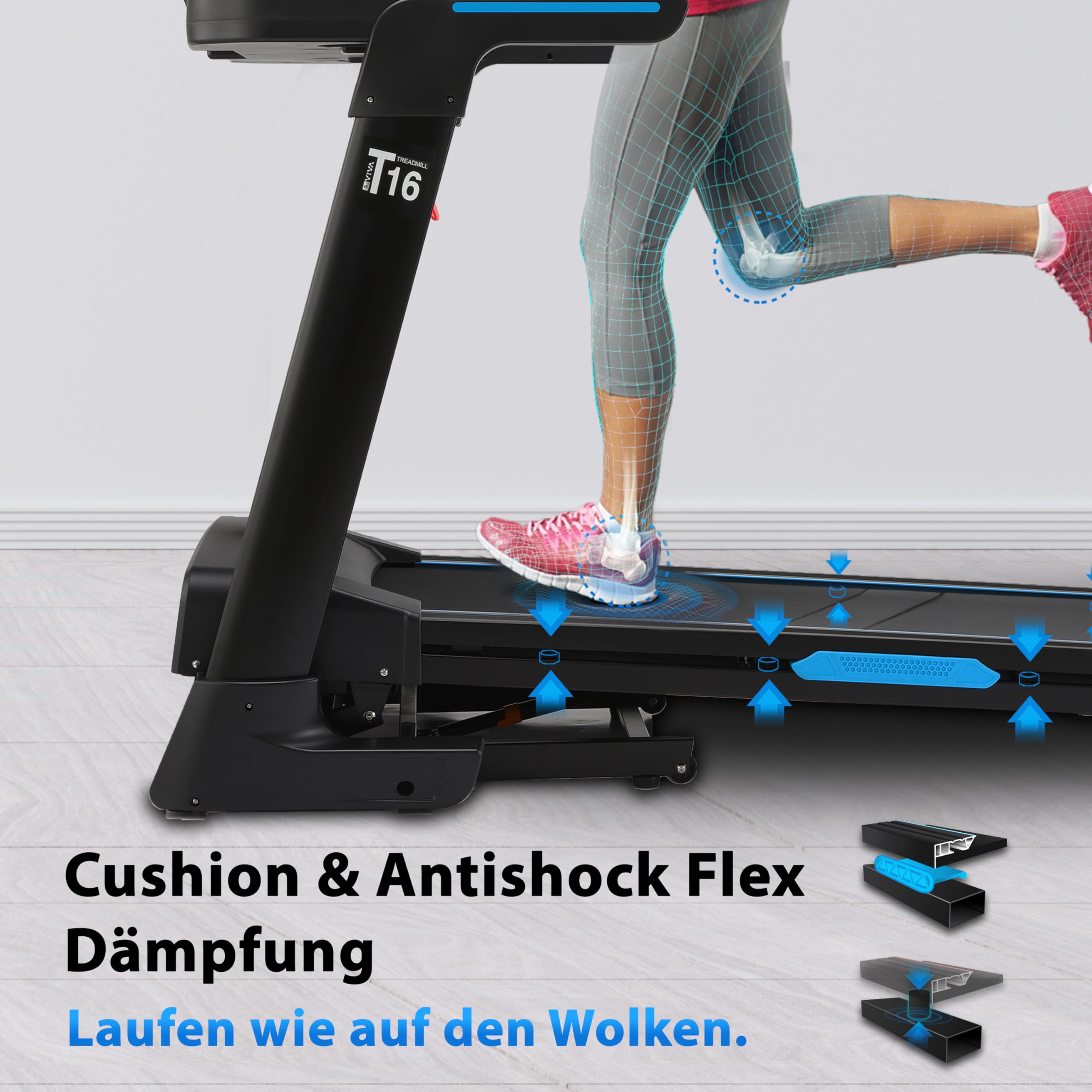 AsVIVA T16 Laufband klappbar, 18 km/h & 18% Steigung, 4 PS Motor, Bluetooth App kompatibel, induktive Ladefunktion, leise
