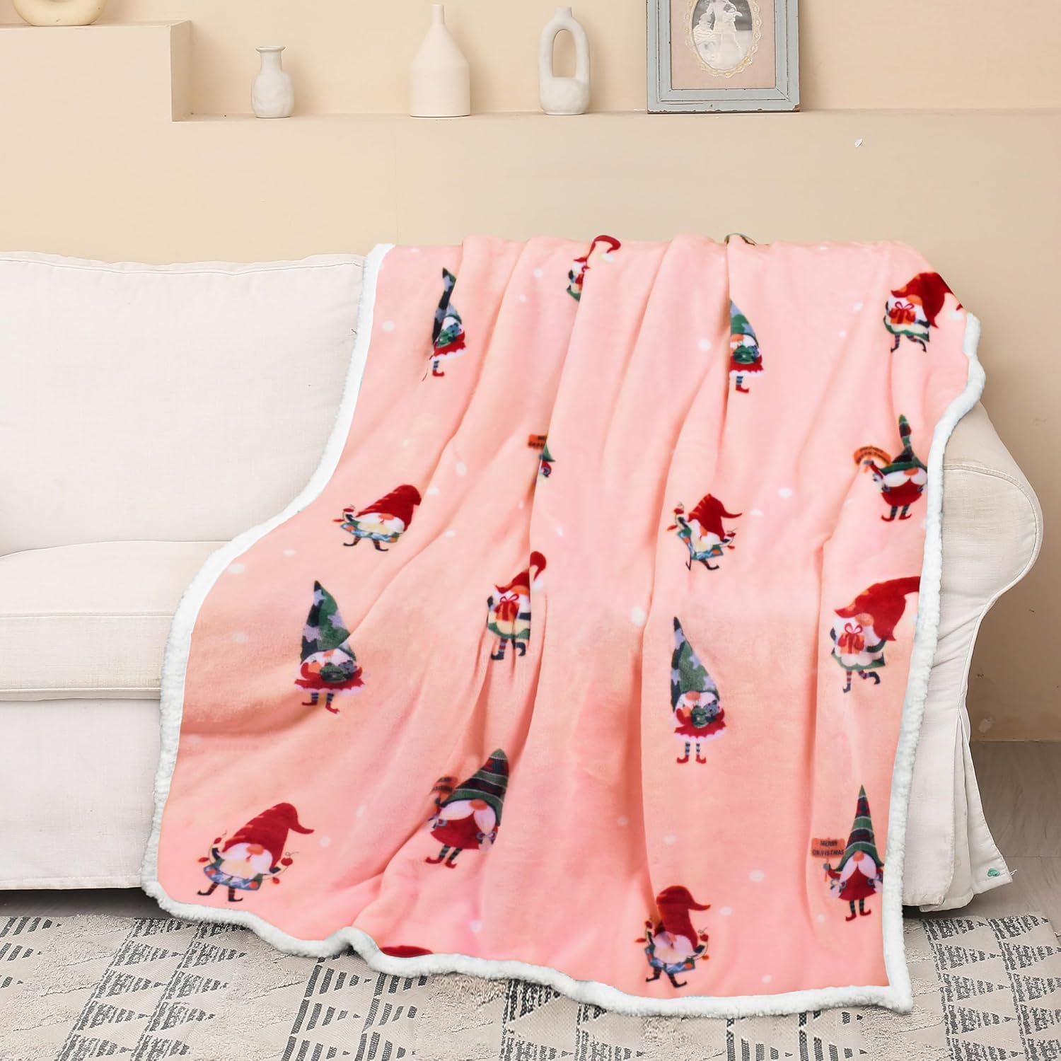 Catalonia Christmas Dwarfs Sherpa Throw Blanket, Xmas Theme Throws, Plush Fleece Couch Blanket, Super Soft, Comfy, Cozy, Fluffy, Ugly