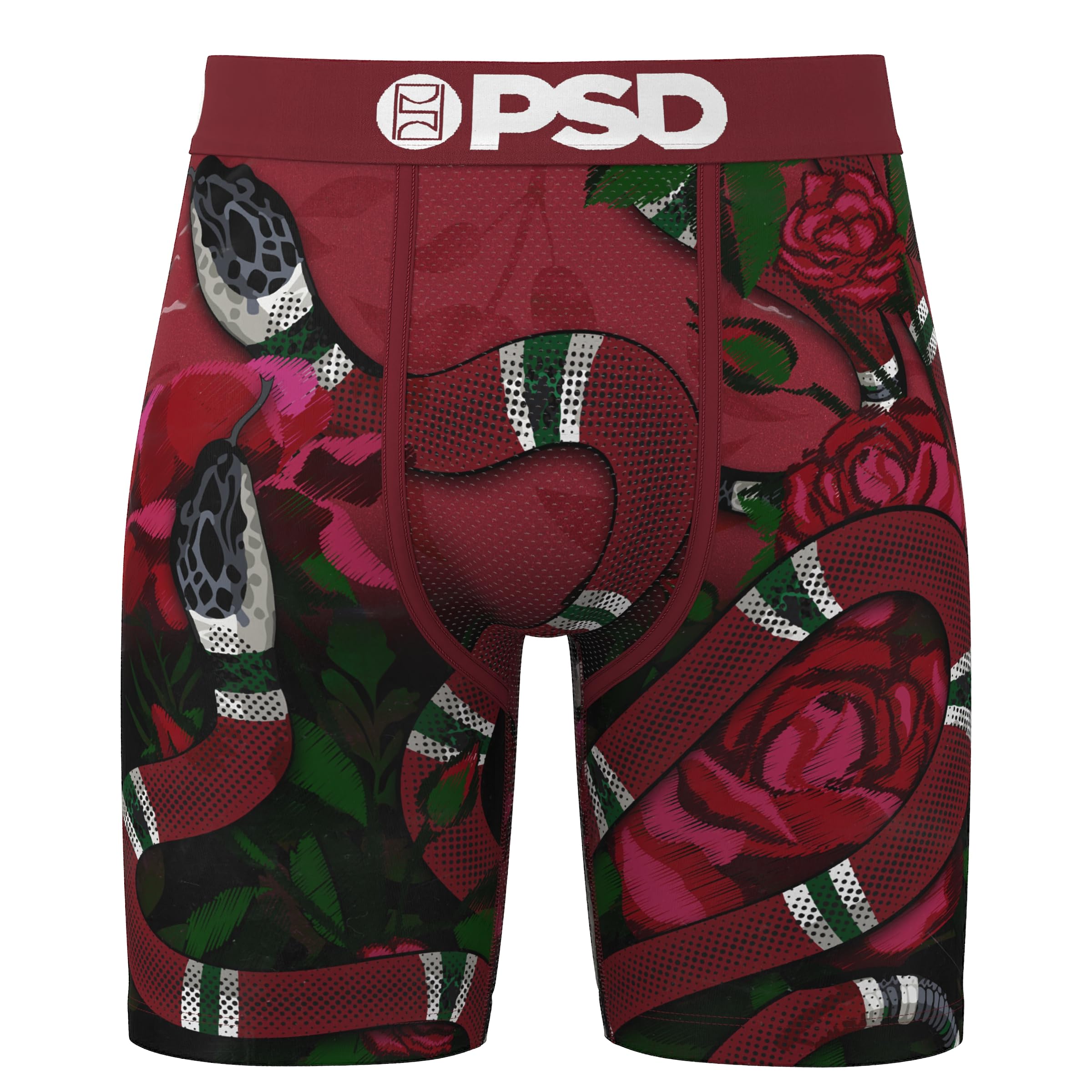 PSD Men's Animal Print Boxer Briefs - 7 Inch Inseam Breathable and Supportive Men's Underwear with Moisture-Wicking Fabric, Kingsnake, L