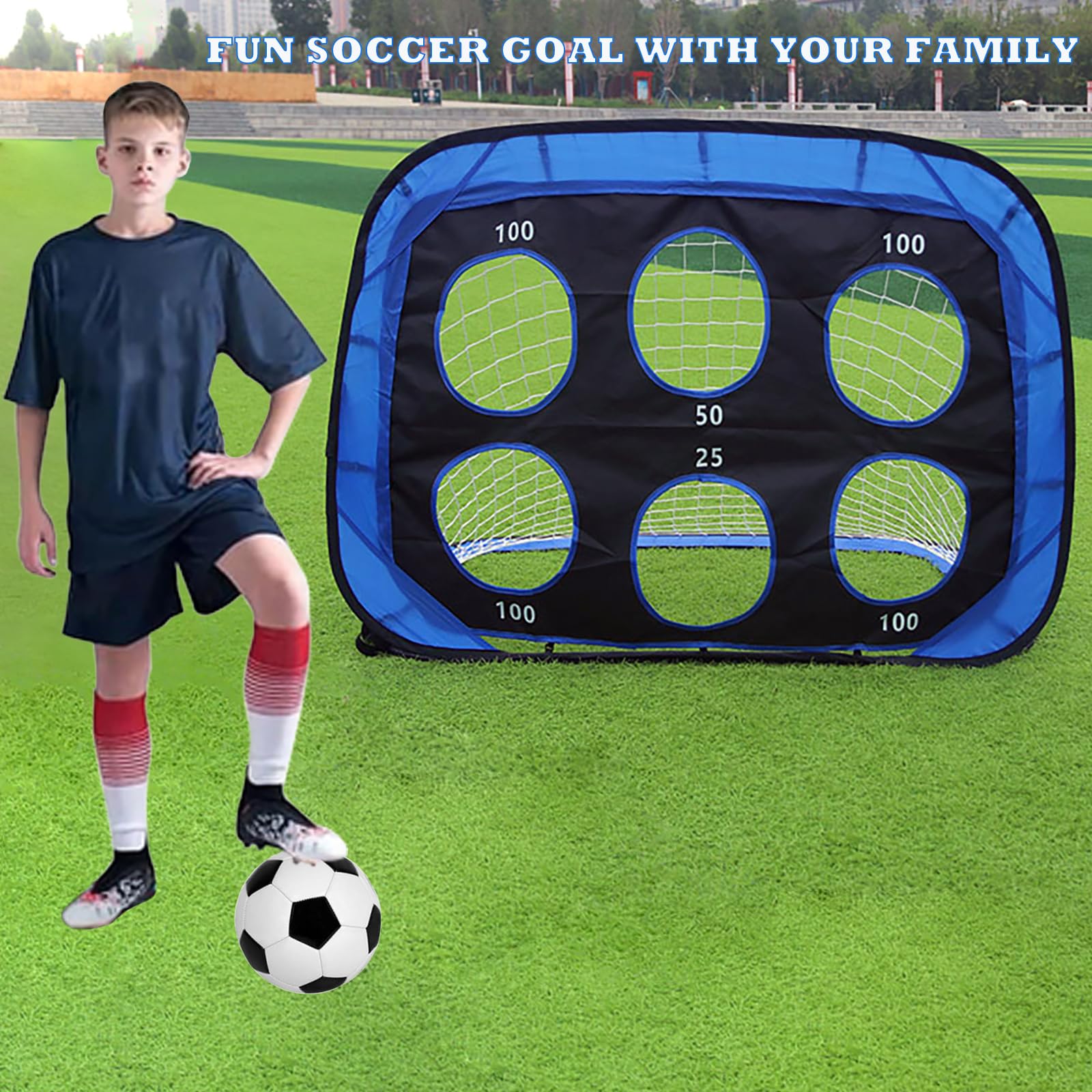 Porta da calcio per bambini, pieghevole e portatile, attrezzatura per allenamento da calcio, 4 modalità, migliora le abilità calcistiche e la coordinazione, perfette per uso in giardino, interni ed