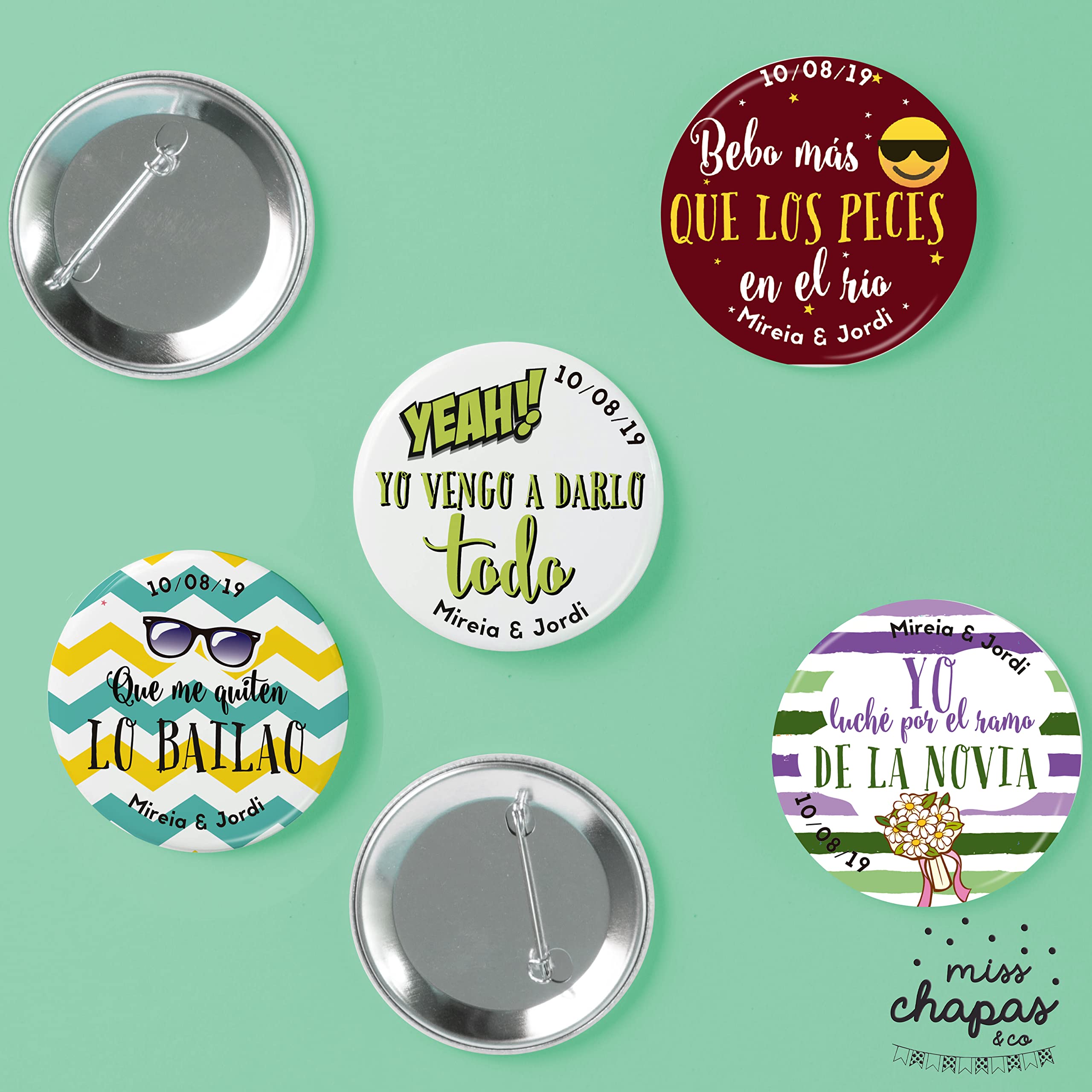 Pack 100 Chapas Boda Personalizadas | Detalles Invitados Boda | Tamaño Chapas 59 cm