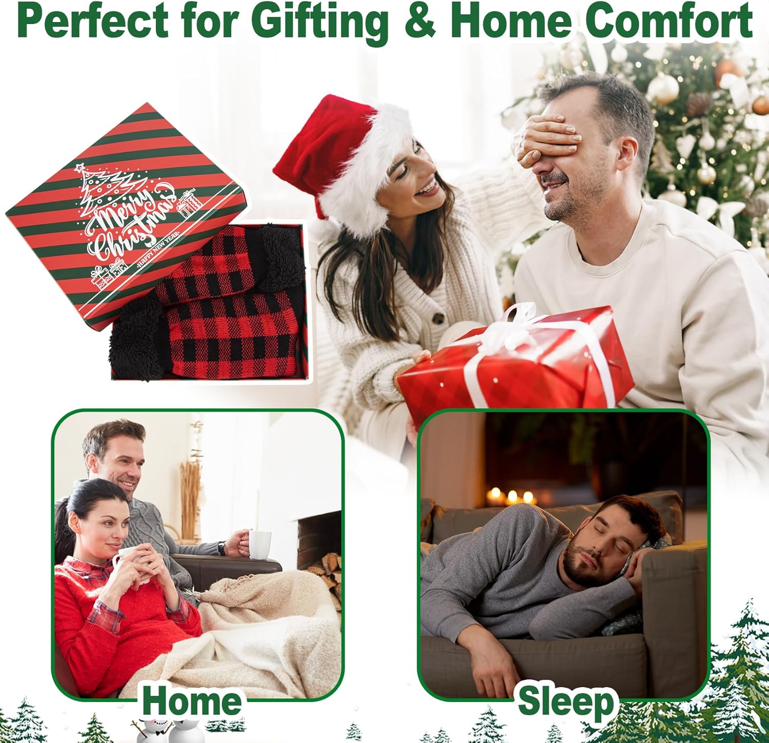 Mens Slipper Socks with Grippers, Winter Gift Warm Thermal Fuzzy with Non Slip Floor Home Socks US 9-12 - Image 6