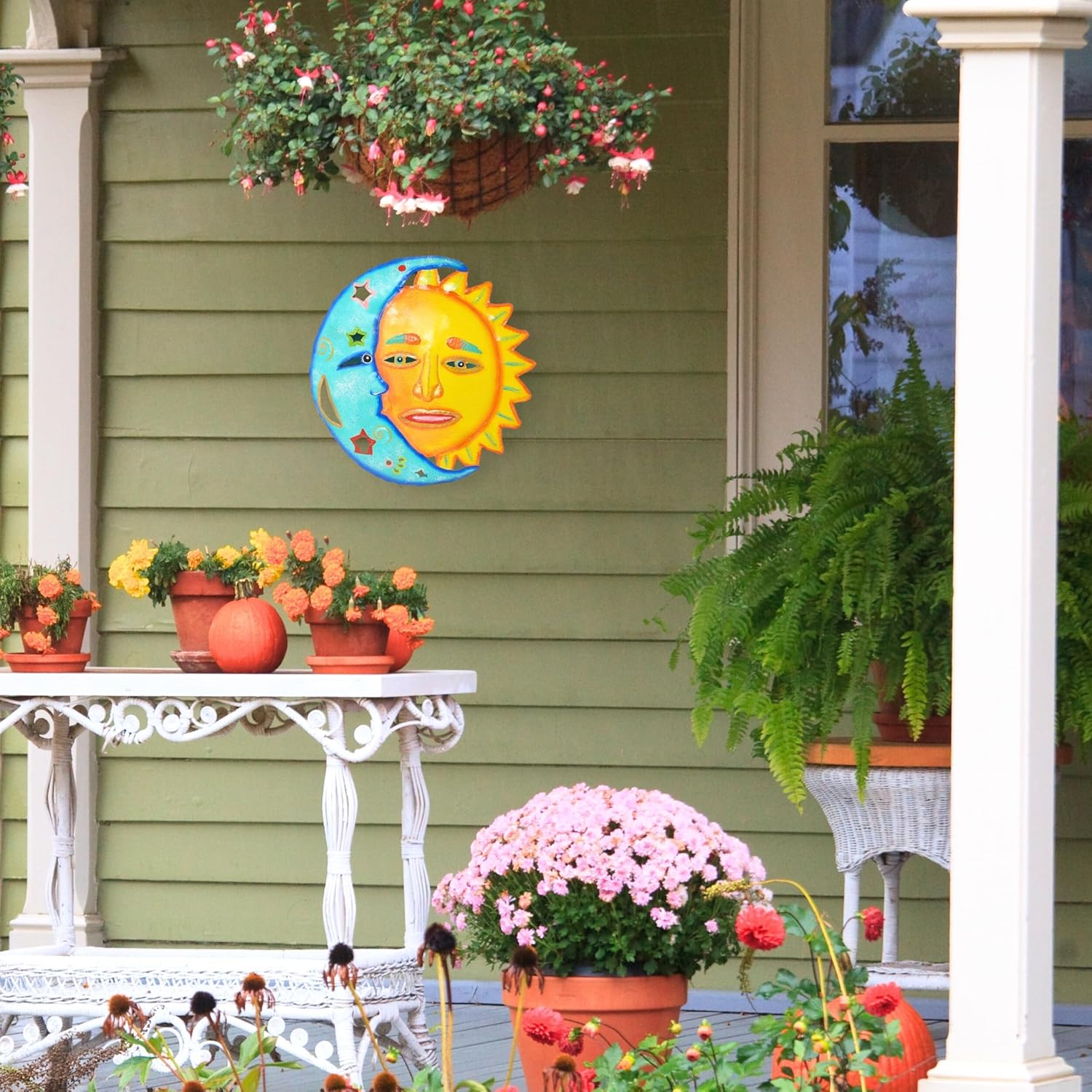 Metal Moon and Sun Face Wall Art – Wall Hanging Indoor Outdoor Decoration -Handcrafted Haitian Sculpture for Garden, Fence, Yard, Patio, Pool, Living Room, Bedroom, Porch - Unique Housewarming Gift