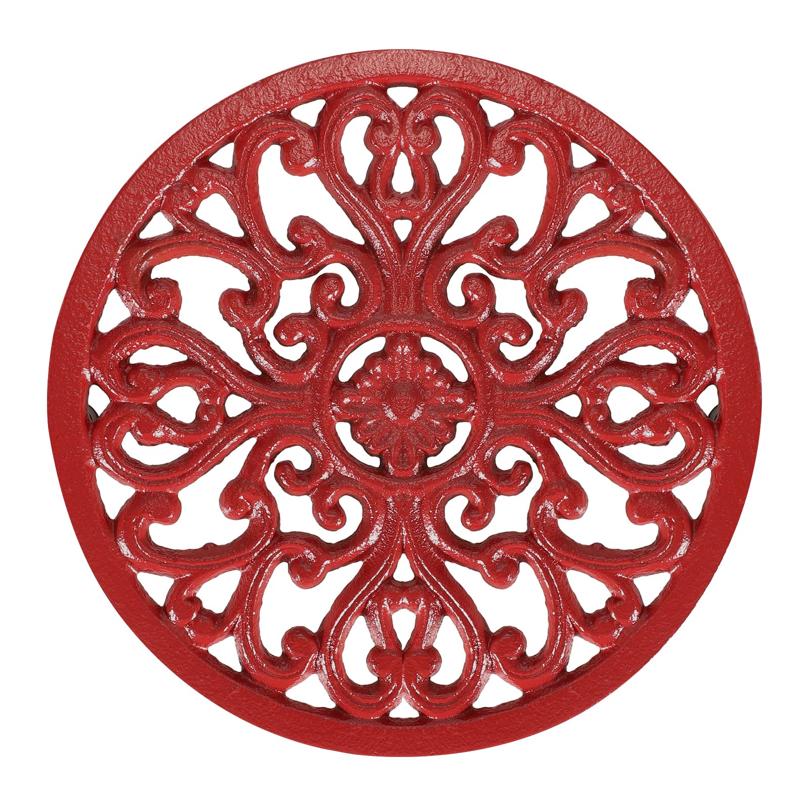 SUMTree 6.7" Round Cast Iron Trivets Hot Pot Holder Mat with Pegs (Red)