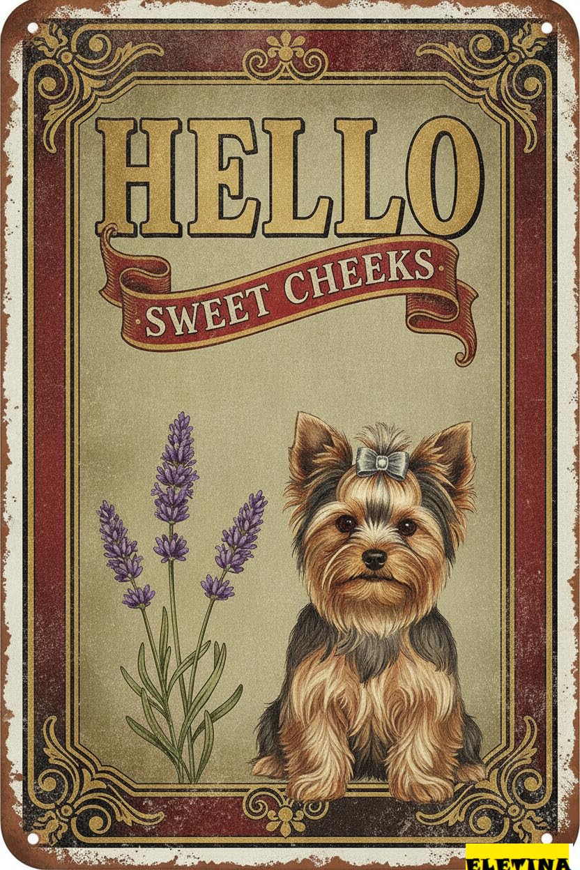 Personalized Sign for Man Cave Yorkie Tin 12x8 In Vintage Dog Metal Hello Sweet Cheeks Funny Tin Retro Metal Home Farm Toilet Restroom Washroom Wall Decor Gift(2809) Private Property Decorative