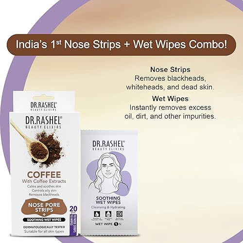 Miniatura 3 de DR.RASHEL Tiras de poros de nariz de café para limpieza de poros, eliminación instantánea e indolora de puntos negros  Tiras eliminadoras de puntos