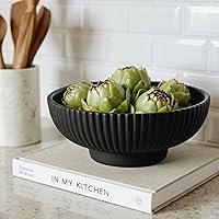 KIBAGA Modern Concrete Fruit Bowl - 10x10x4.3" Large Decorative Key Bowl for Kitchen Counter, Farmhouse Table Centerpiece