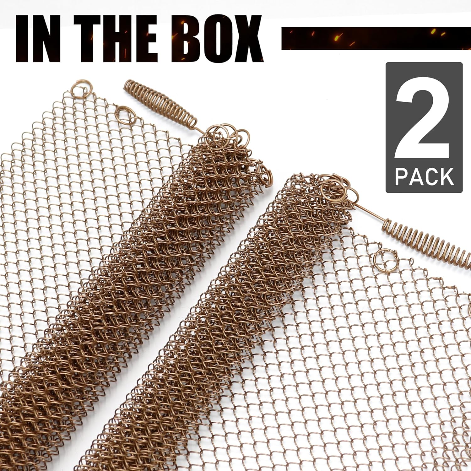 Fireplace Mesh Screen Curtain,2 Packs Spark Guard Mesh Metal Fire Screen Panels with Pulls for Home Fireplace, 2 Panels Each Panel Measures 24in Wide x 20in High,Antique Brass