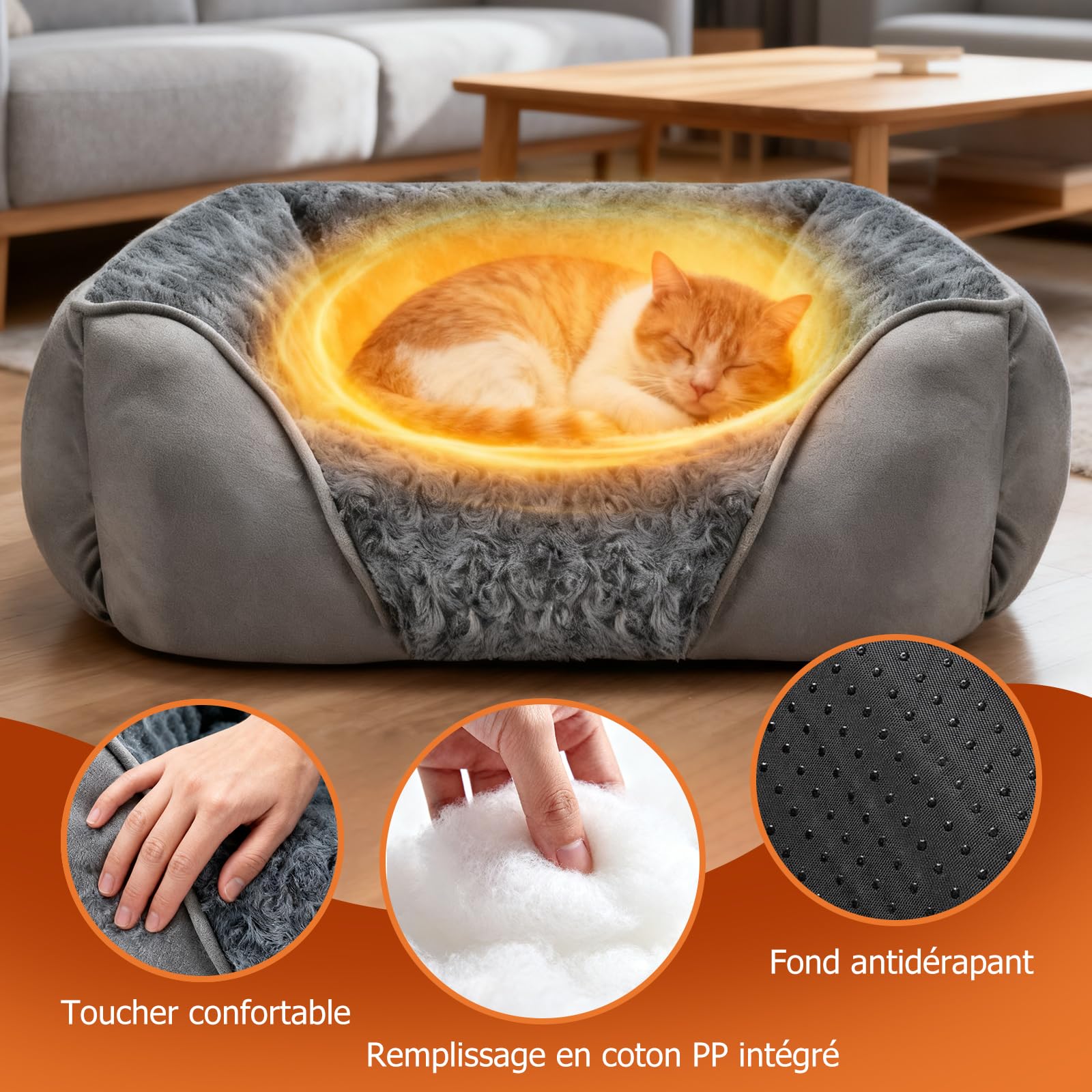 PETCUTE Lit Orthopédique pour Chiens de Taille Moyenne, Lavable Canapés pour Chien,Lit pour Animaux Domestique avec Fond Antidérapant,Coussin Anti-anxiété pour Petit Moyen Chiens et Chats,Gris,M