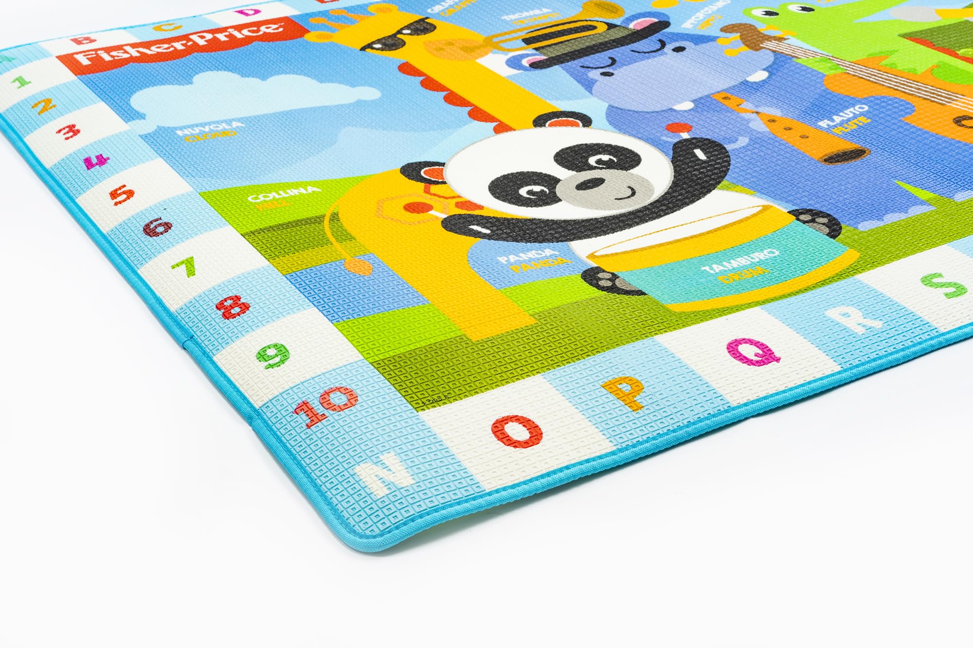 ODS - Fisher Price, Tappeto da Gioco Bambini 150 x 120 cm, Tappetone Morbido Educativo con Disegni, Alfabeto, Numeri e Note Musicali, Spessore 7 mm