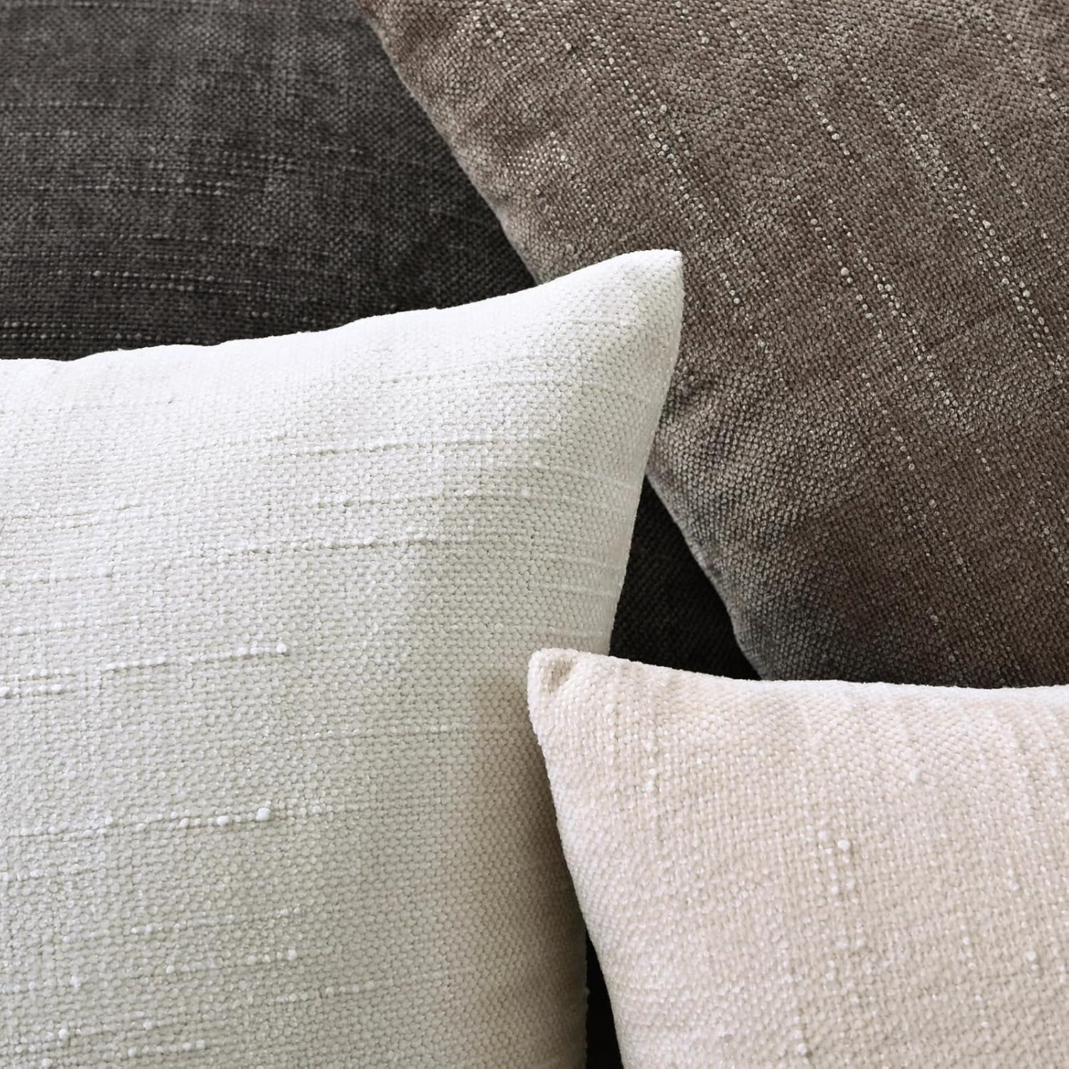 Set of 4 Soft Textured Decorative Throw Pillow Covers 20x20 Inch Cozy Farmhouse Cushion Cover Square Accent Pillow Cases for Bed Couch Sofa Living Room, Neutral