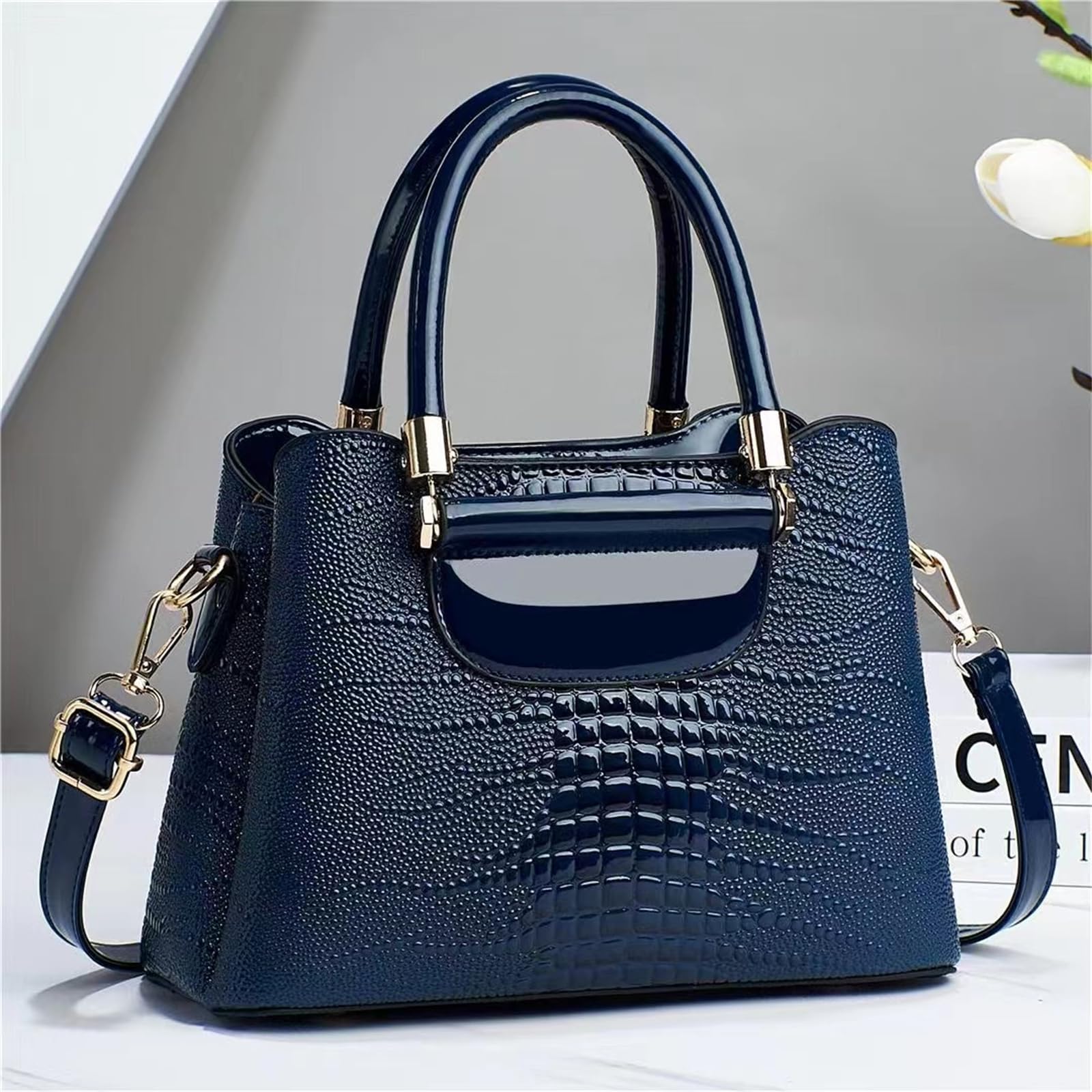 Borsa A Secchiello con Motivo Pietra Tracolla da Donna di Grande capacità-Marrone