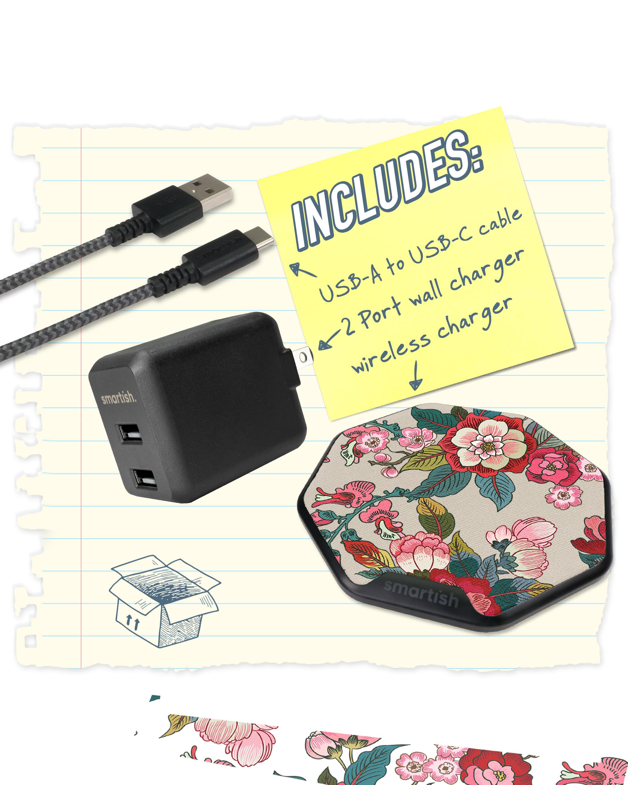 Smartish Fast Wireless Charger - Charge Island Power Couple Qi-Certified 15W Charging Pad [Textured & Non-Slip] + 2-Port Wall Charger - for iPhone, Samsung Galaxy, AirPods Pro, Qi-Enabled Devices