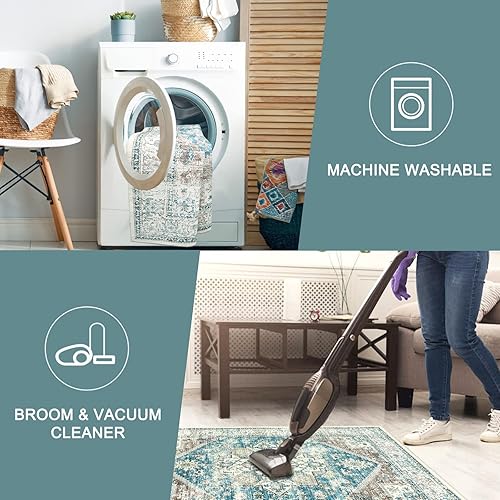 Miniatura 5 de Alfombra persa lavable de 2 x 3 pies, alfombra de entrada interior, alfombra retro de pelo bajo para cocina, tapete antideslizante con estampado,