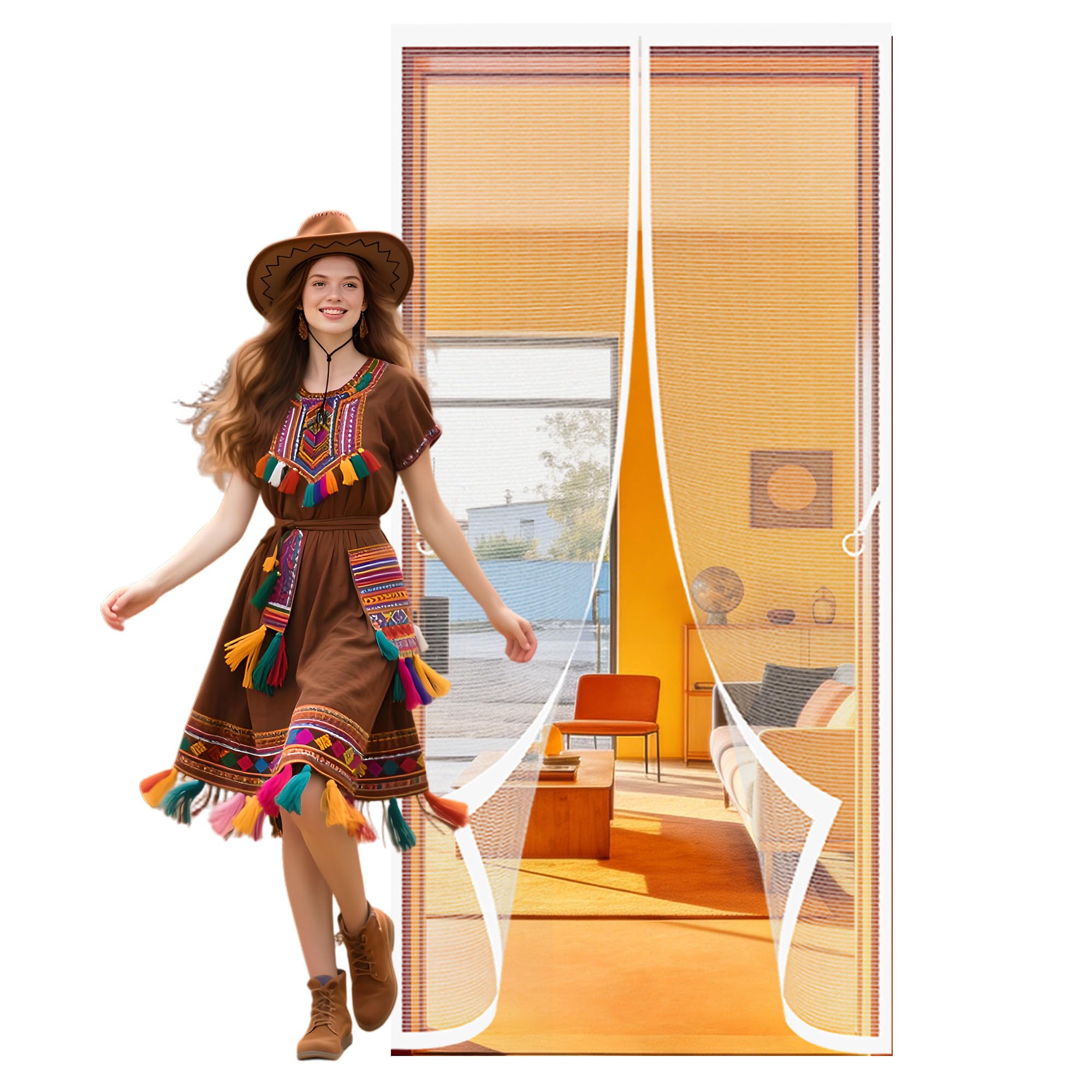 Magnetic Fly Screen Door 114 x 214 cm Automatically Closes Door Fly Screen Curtain Magnetic Keeps Bugs Out Suitable for Balcony, Terrace, Cellar, Bedroom and Sliding Room, White