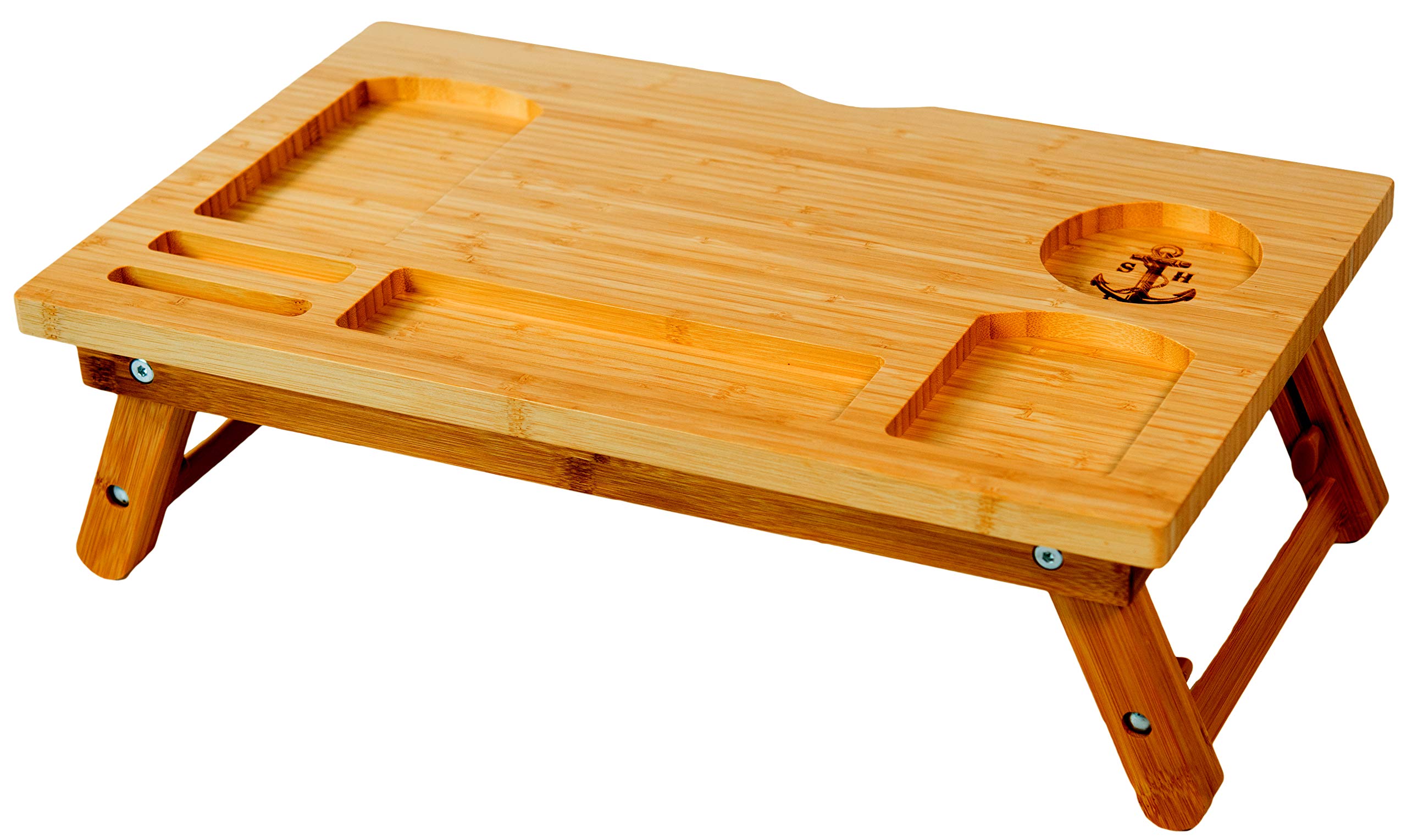 Stock Harbor Monitor Stand and Adjustable Lap Desk, Bed Tray with Phone Slots and Cup Holder, Foldable and Large Organizer for All Your Laptop Desk Multitasking, Fits up to 21 Inch Laptops and Tablets