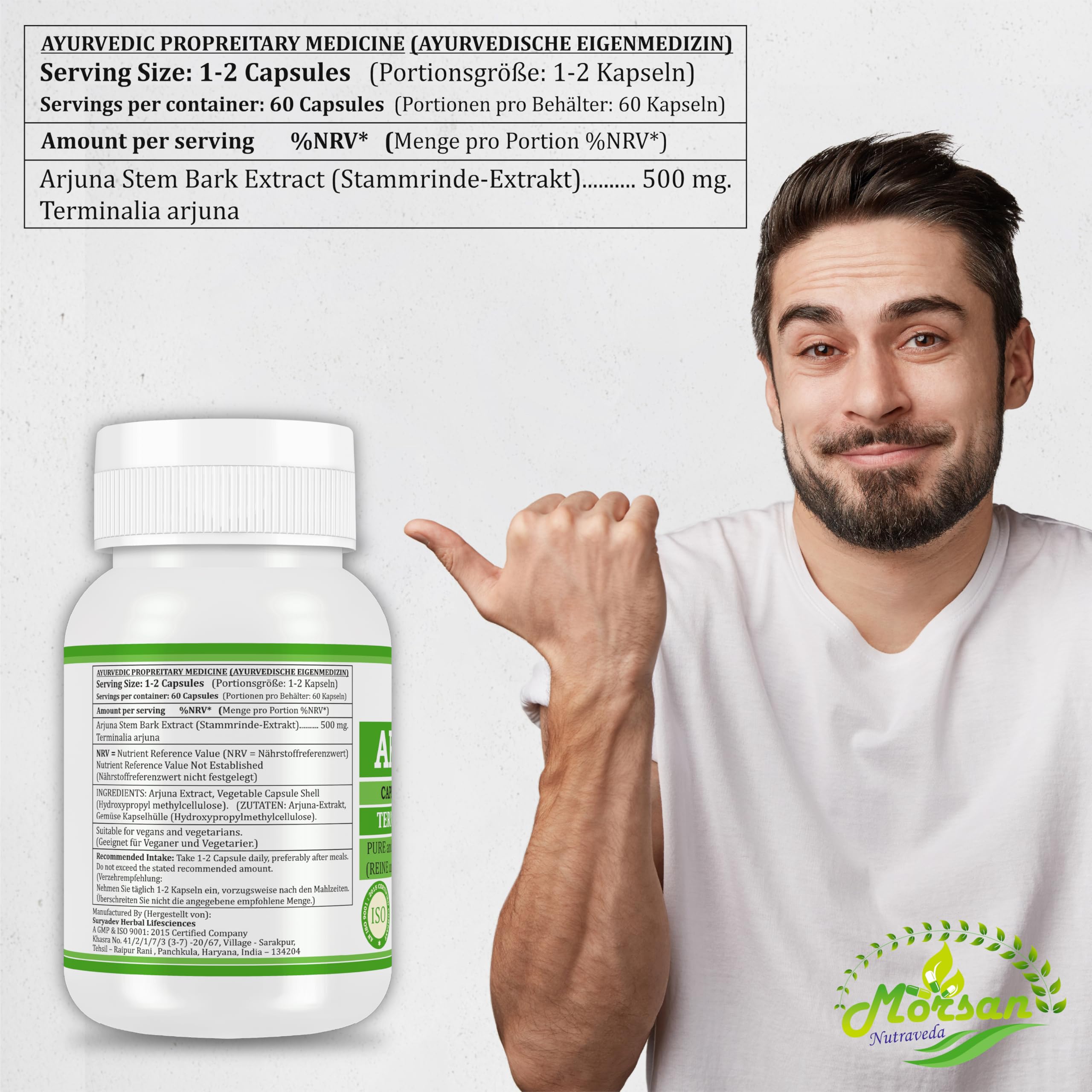 Arjuna (Terminalia Arjuna) Capsules | 500 mg. - 10:1 Potent Extract | Ayurvedic Herbal Supplement | 60 Vegan Capsules for Men & Women (Pack of 4 Bottles)