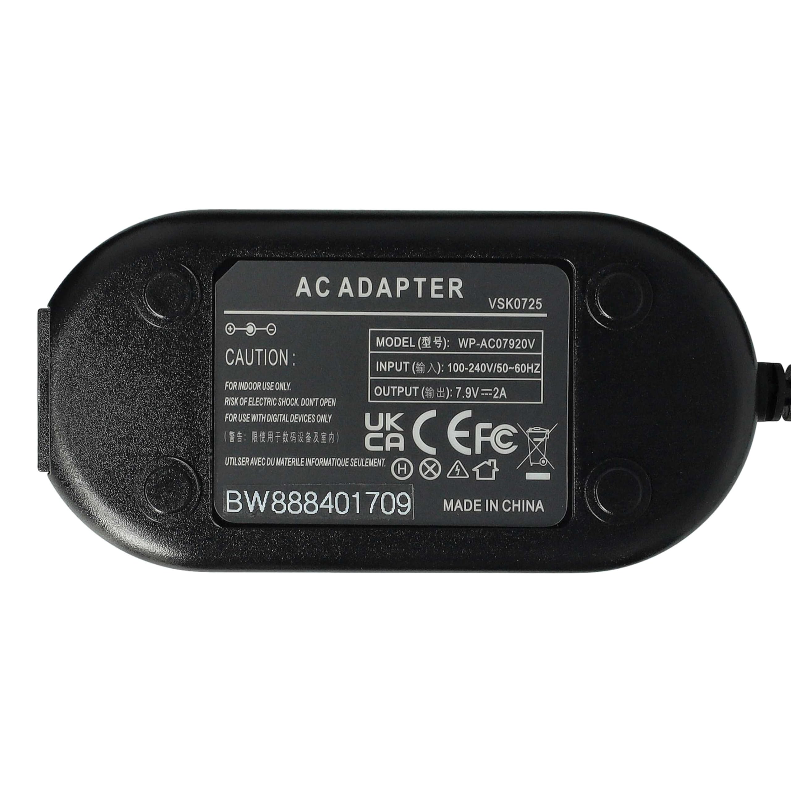 vhbw Zasilacz kompatybilny z Panasonic NV-DS29 | NV-DS30, NV-DS28B, NV-DS29B aparat, aparat cyfrowy, kabel zasilający DSLR, 2 m