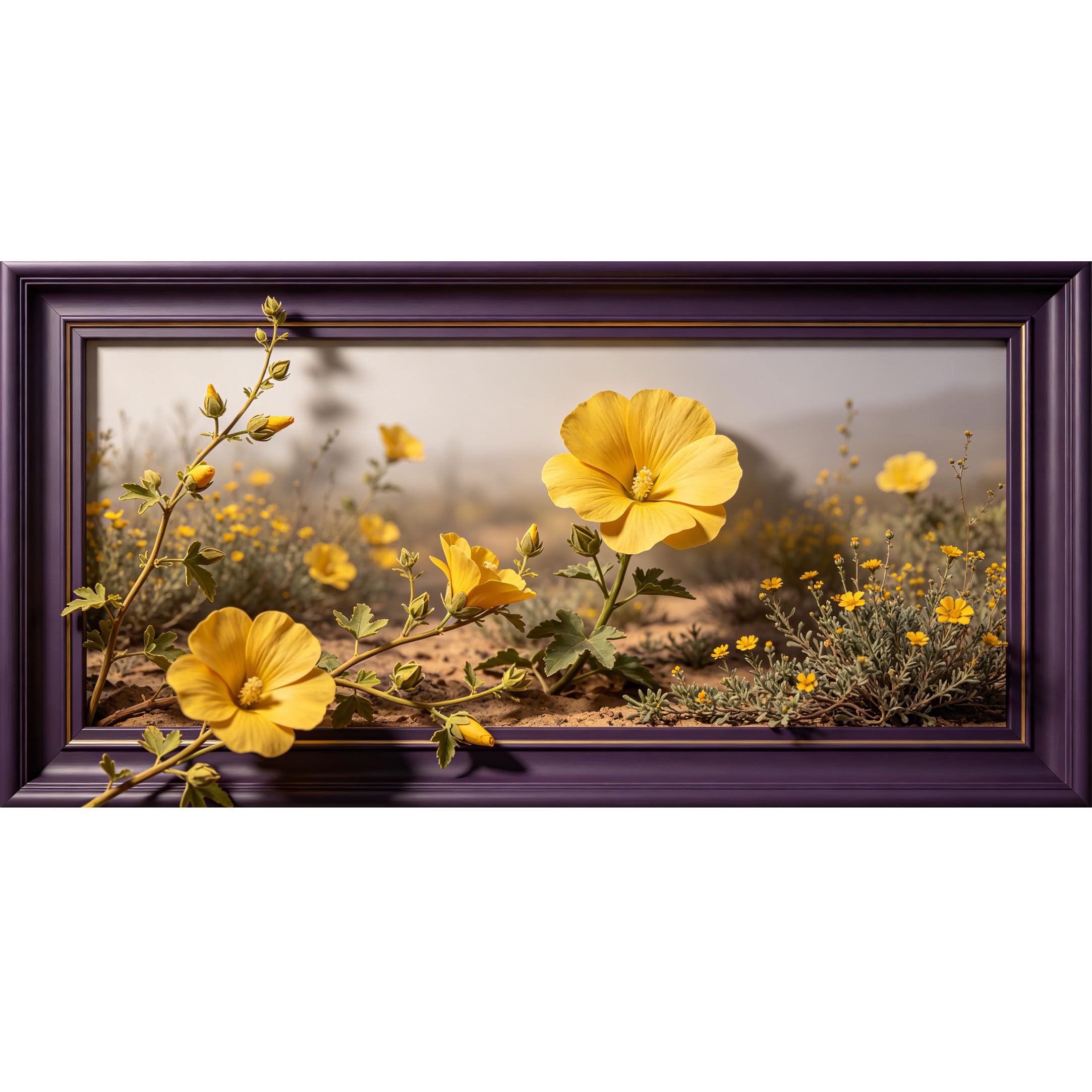 Agglomerix 3D Framed Wall Art Yellow Hibiscus Floral Botanical Relief Effect Large Size SelfAdhesive Removable Wall Decor Prints Artwork for Living Room Bedroom Office