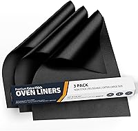 LindasEssentials Oven Liners 3 Pack - Heavy Duty Non-Stick Mats 16.25x23" for Electric Gas Ovens Toasters Grills - BPA PFOA Free Reusable Black
