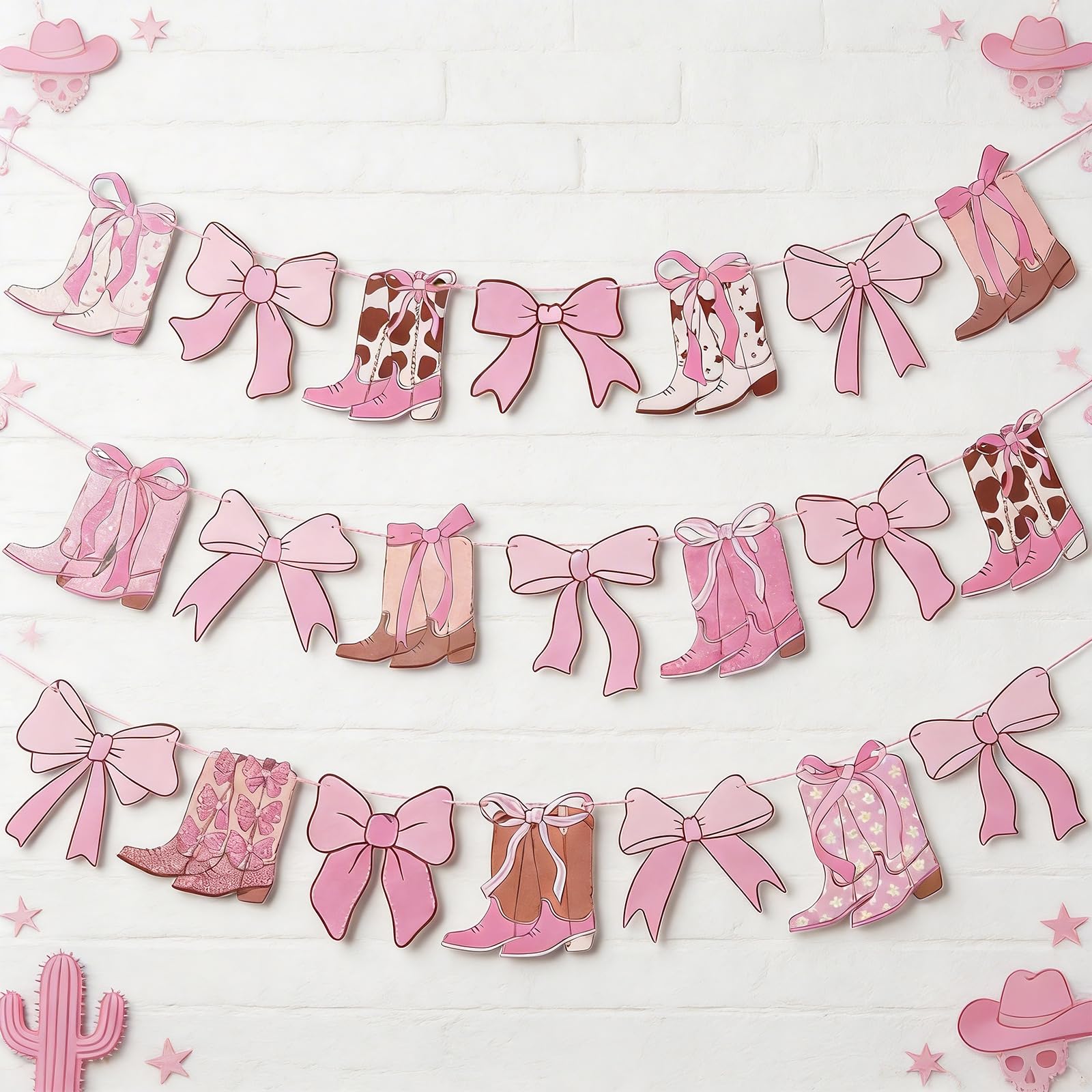 Pink Western Party Decorations - 21-Piece Cowboy Theme Three Banner Set for Bachelorette & Girls Night Decor