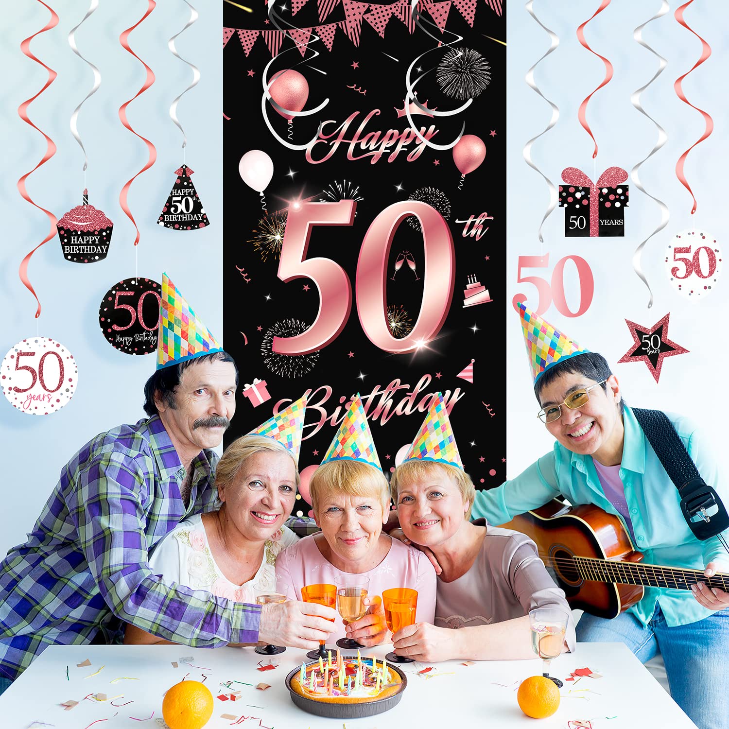 50Th Bannière Joyeux Anniversaire Happy Birthday Bannière Noir Banderole Joyeux Anniversaire