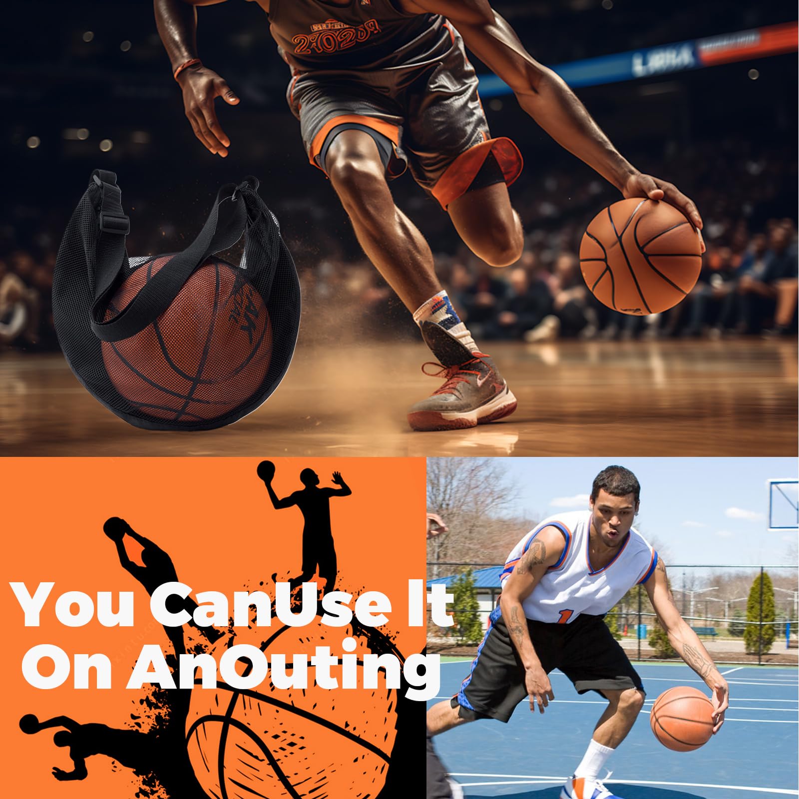 Sac à Dos de Basketball, Poche Filet, Accessoires de Basketball, sac à dos, sac de basket-ball, poche filet avec mousqueton, poche filet pour le football, basket-ball
