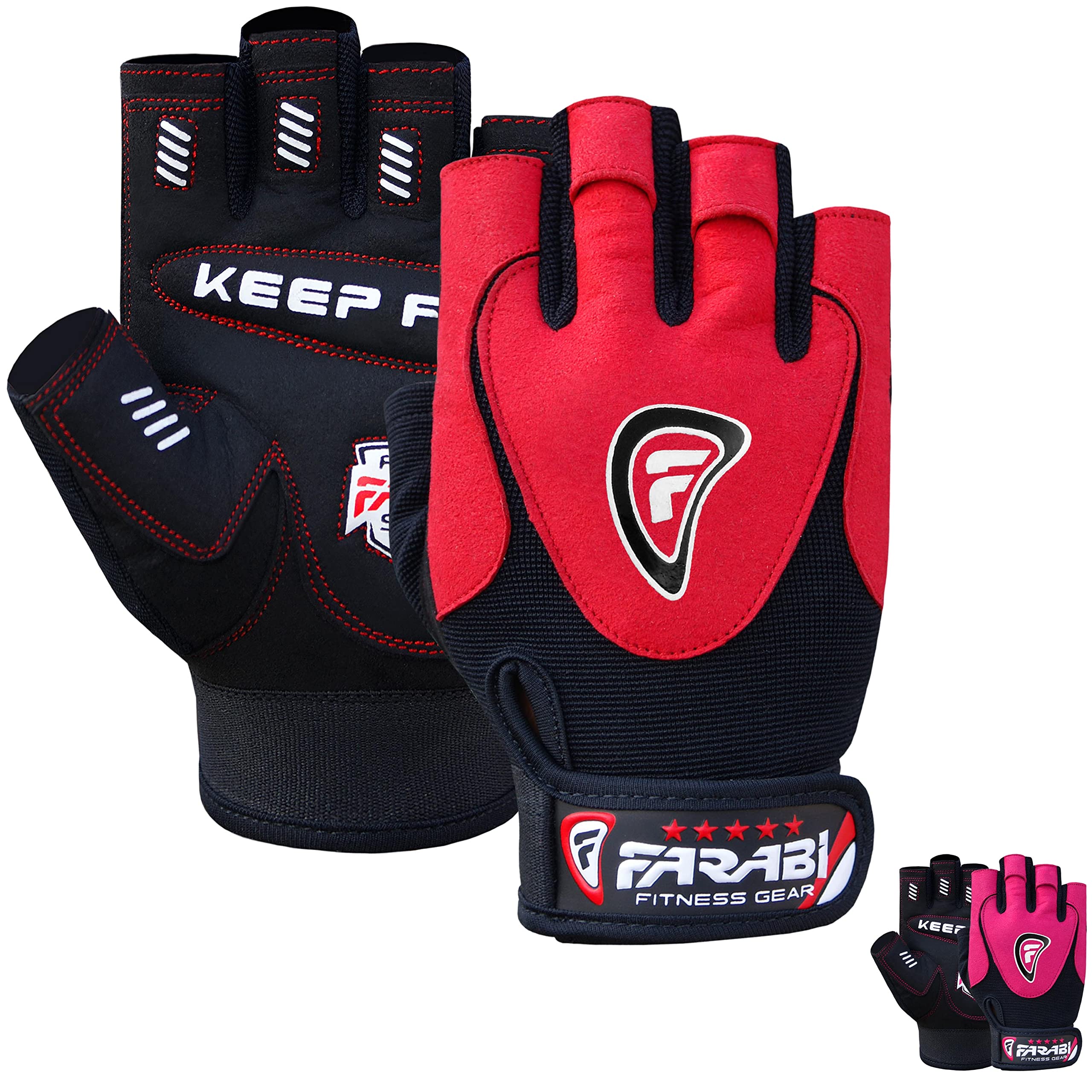 Farabi Weight Lifting Gloves weight training gloves Gym fitness workout Gel straps (Red, X-Large)