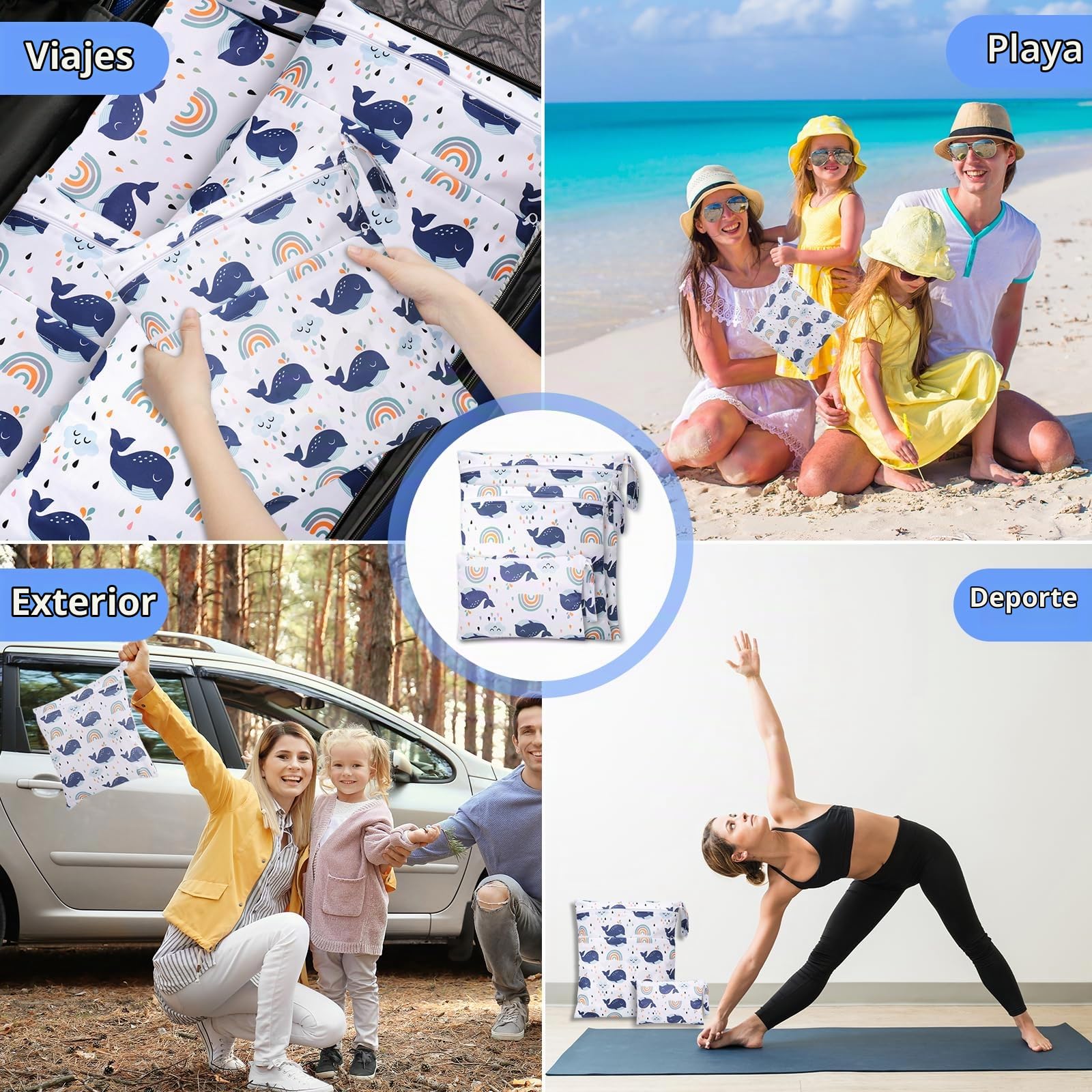 Zocipro 3Pcs Bolsa Pañales Bebe, Bolsas de Pañales Impermeables Reutilizables con Cremallera, Wetbag Lavable Organizador de Tela Ropa para Viajes Playa Piscina Gym