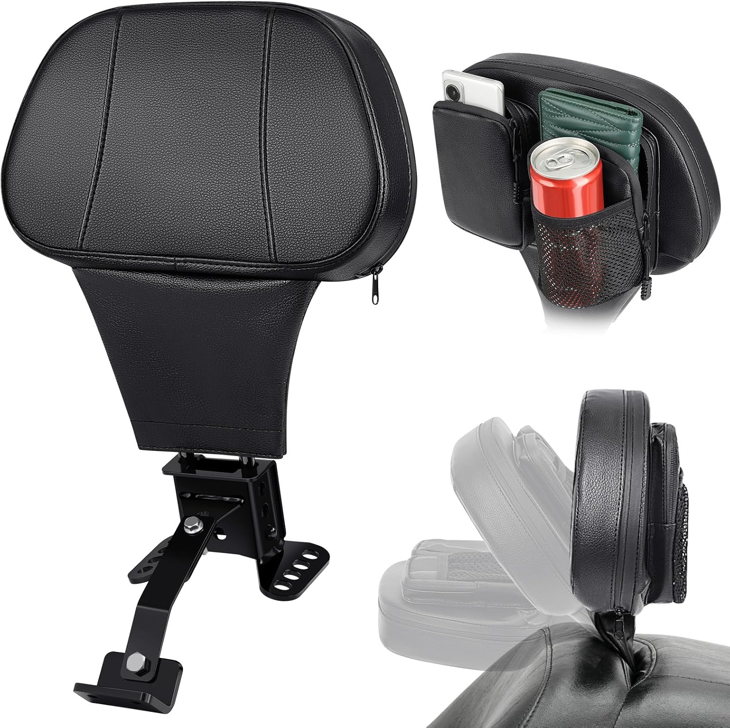 Benlari Rider Driver Backrest, Adjustable Detachable Plug-in Driver Rider Backrest Fit for Harley Davidson Touring Road Glide Road Glide Street Glide Electra Glide Road King CVO 1988-2024, Black