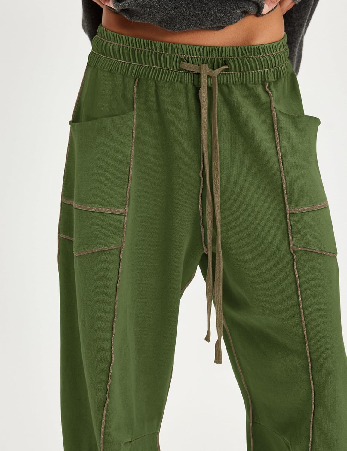 Wide Leg Barrel Sweatpants for Women Baggy Palazzo Pants Drawstring High Waist Color Block Lounge Sweat Pant