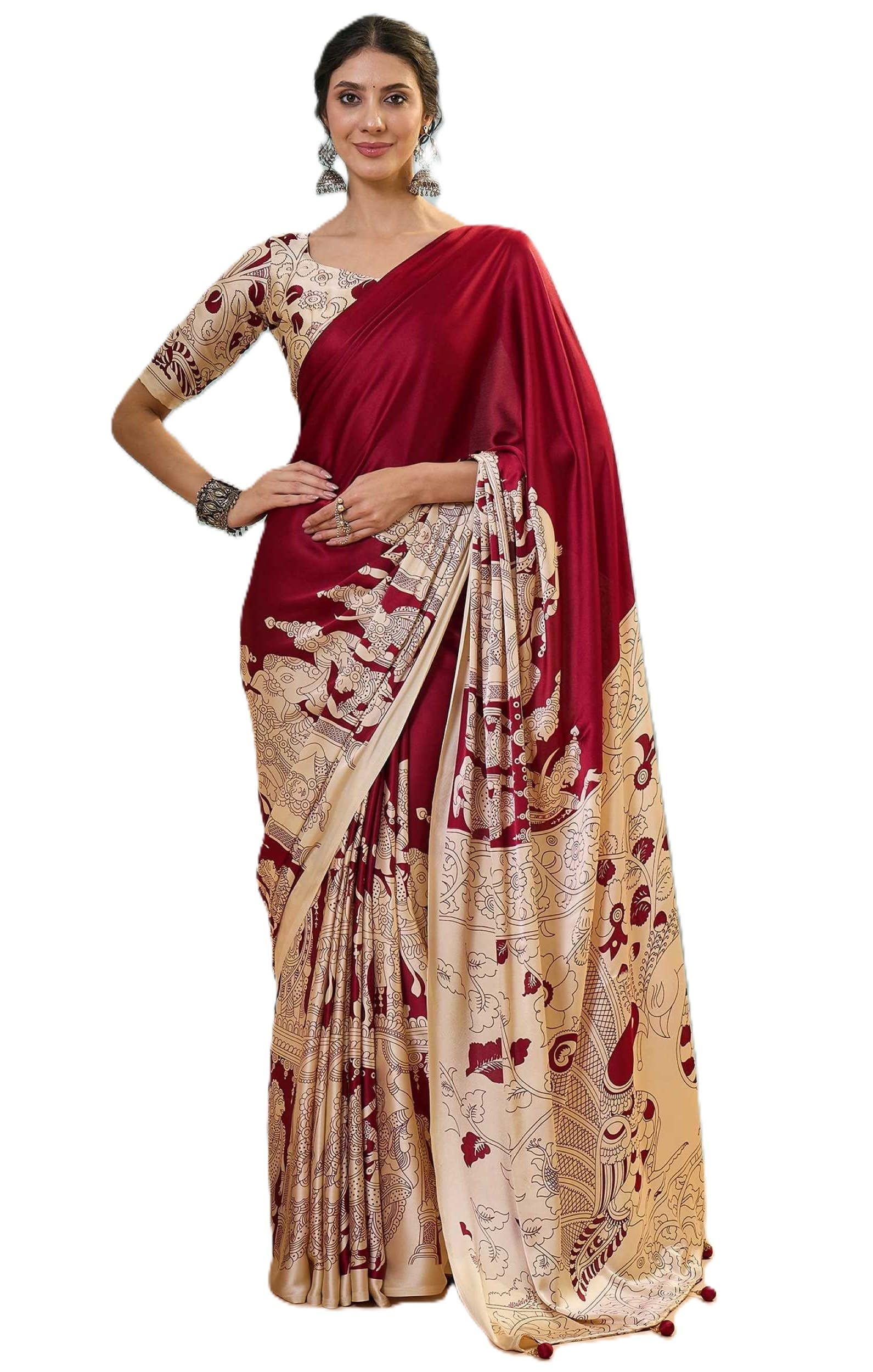 pandadi saree Women's Satin Crape Silk Printed Saree With Unstitched Blouse Piece 3457PS-picture-36