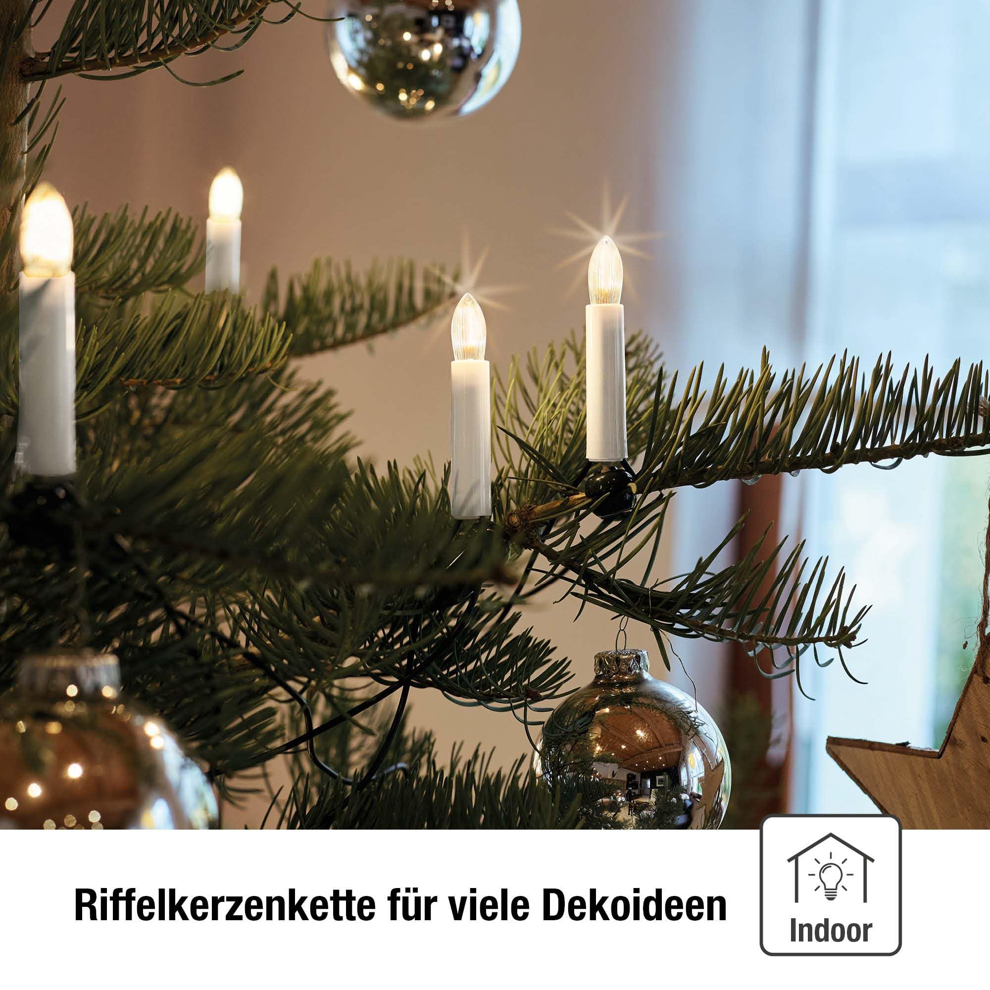hellum Lichterkette Weihnachten LED-Filament innen 20 LED, Stecker teilbar | Made in Germany warmweiß, Christbaum Lichterkette mit Clip, 13,30m beleuchtet, Stecker teilbar, Kabel grün <59lm 815016
