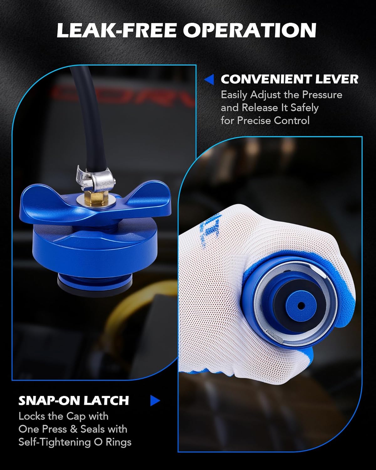 Orion Motor Tech Coolant Pressure Tester Kit, 7pc Radiator Pressure Tester Kit with Aluminum Alloy Pump Die-Cast Aluminum 0.4" & 0.6" Radiator Adapters, Coolant Vacuum Fill Tool with 0-30 psi Gauge