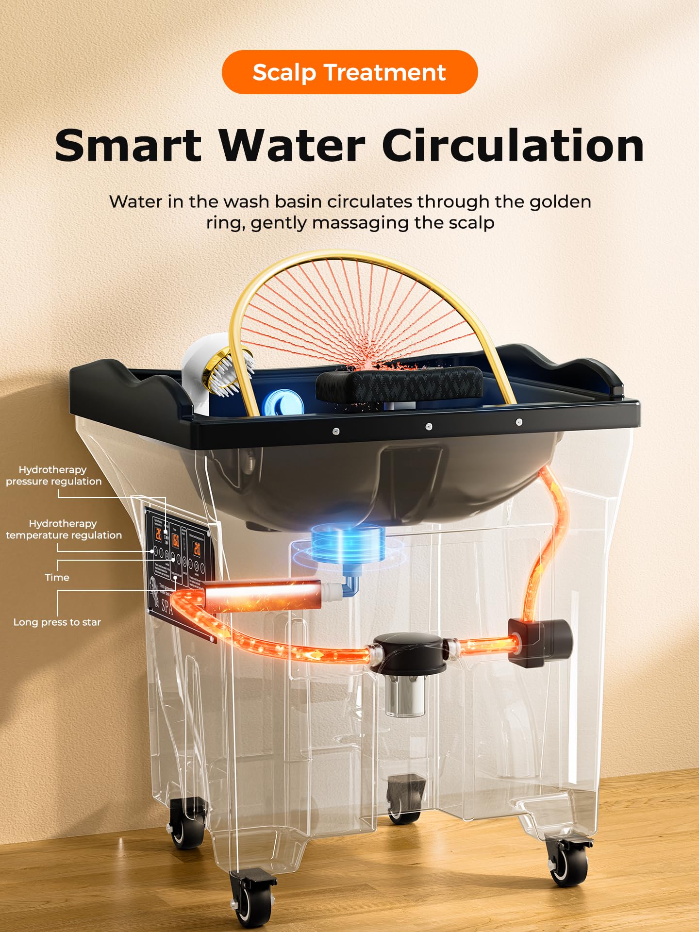 Dual-Control System Water Circulation Head Spa Equipment, Japanese Head Spa with 60L Large Water Tank & Light Therapy & Water Circulation, Head Care One-Stop Solution